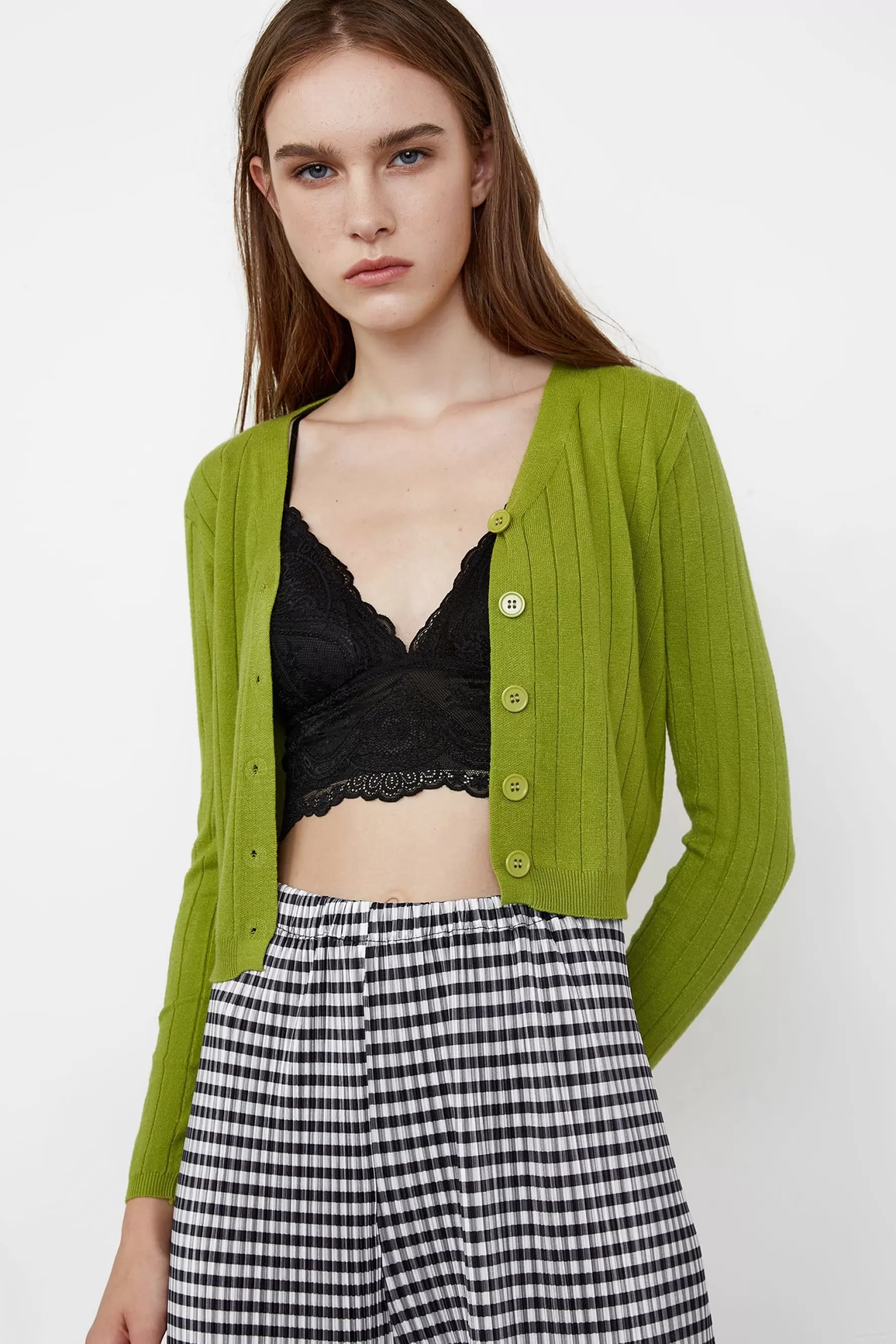 Jingus Abril Green Yellow Button-Up Cardigan-J.ING