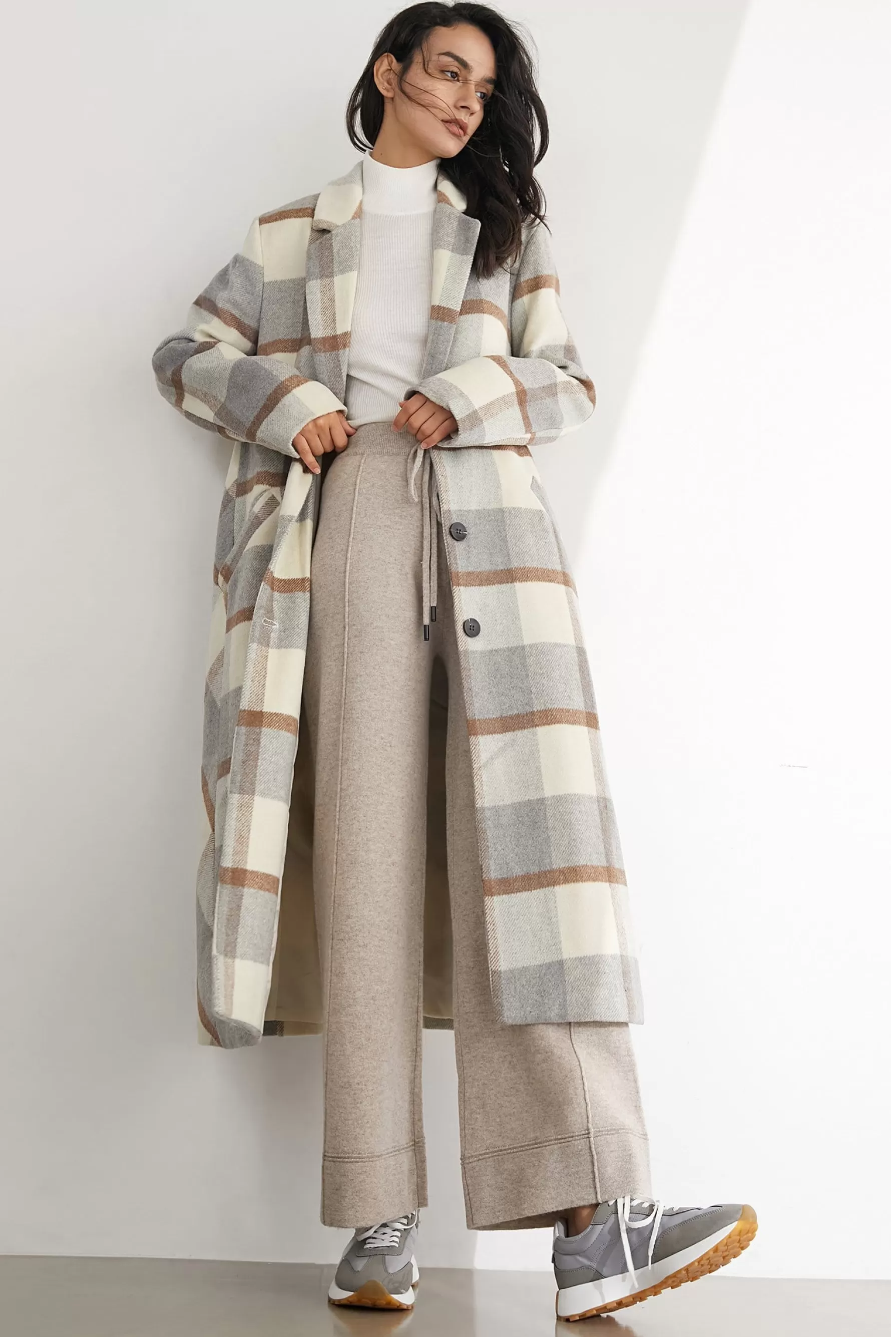 Jingus Alaine Plaid Oversized Trench Coat-J.ING