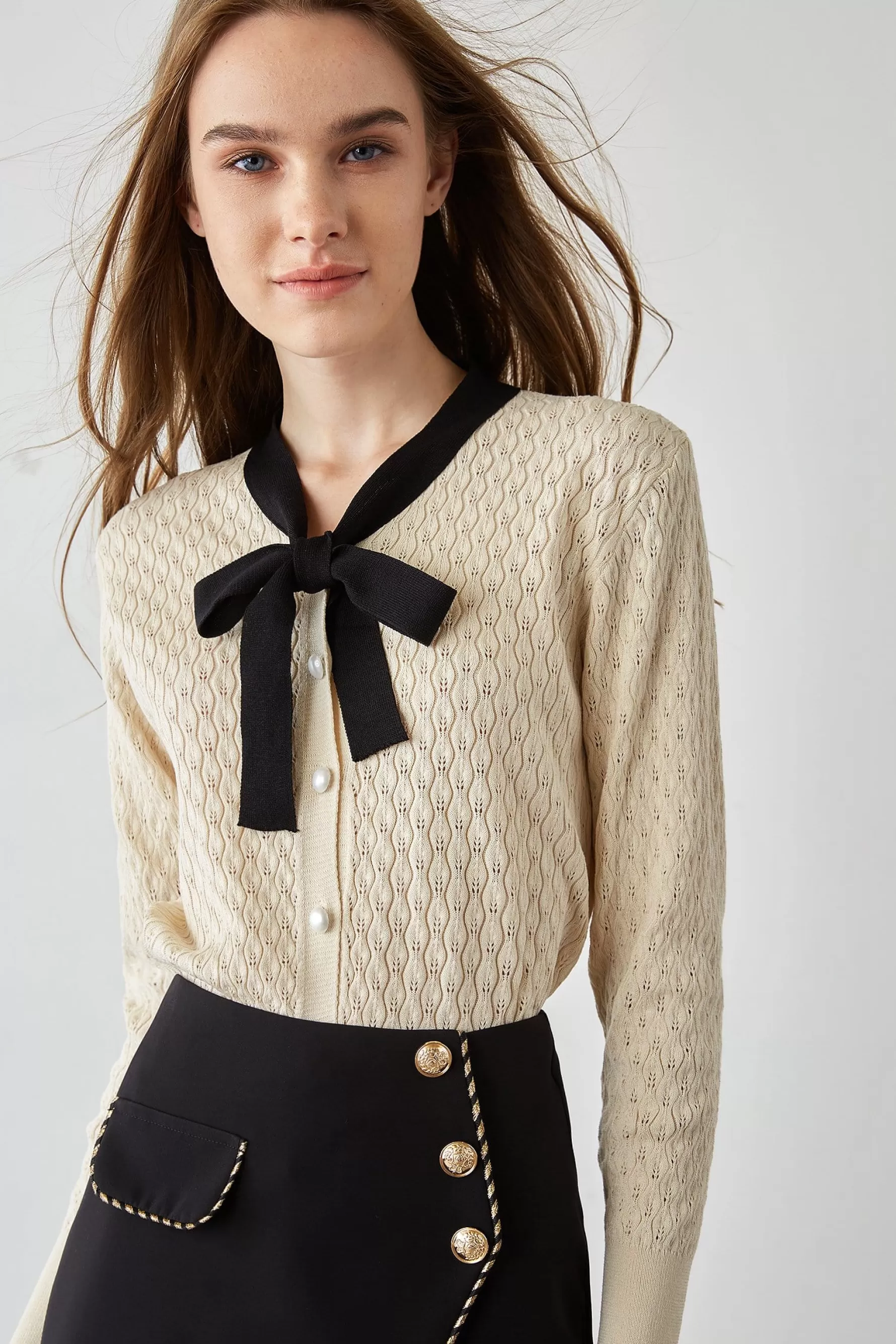 Jingus Ashtyn Contrast Bow Tie Cardigan-J.ING