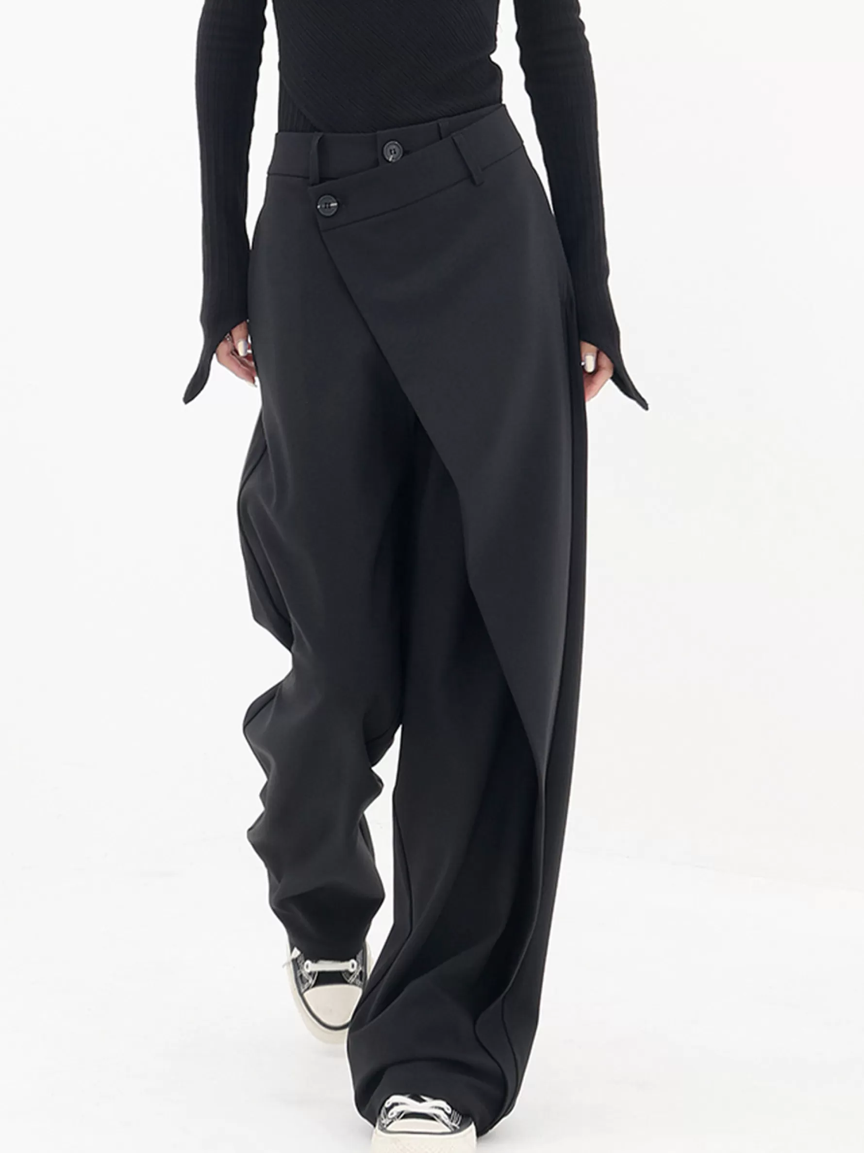 Jingus Asymmetrical Layer Button Wide Leg Dress Pants-J.ING