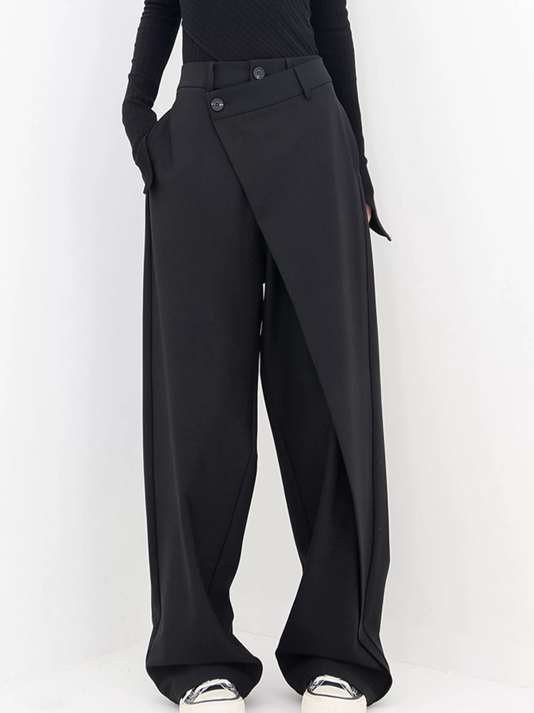 Jingus Asymmetrical Layer Button Wide Leg Dress Pants-J.ING