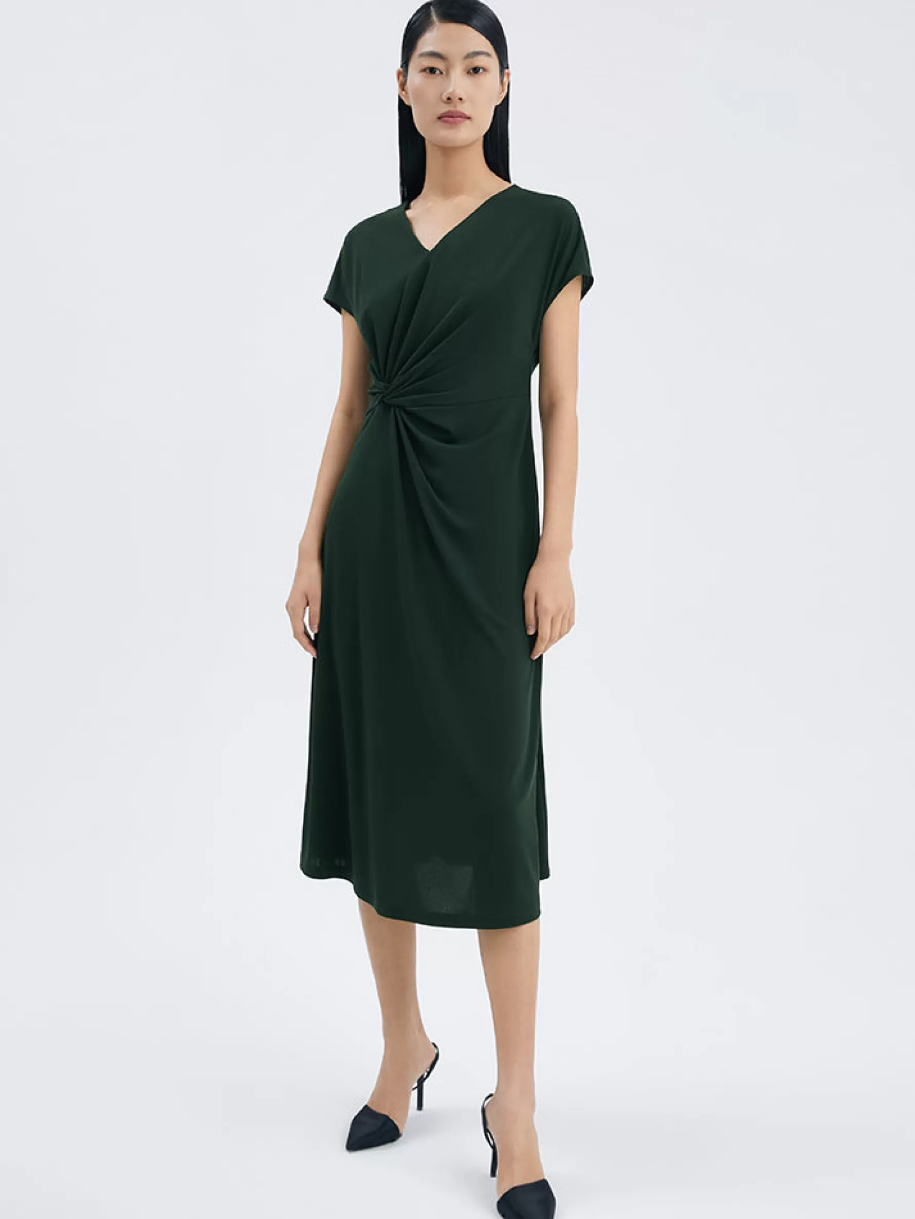 Jingus Asymmetrica Peated Gathered Waist Midi Dress-J.ING