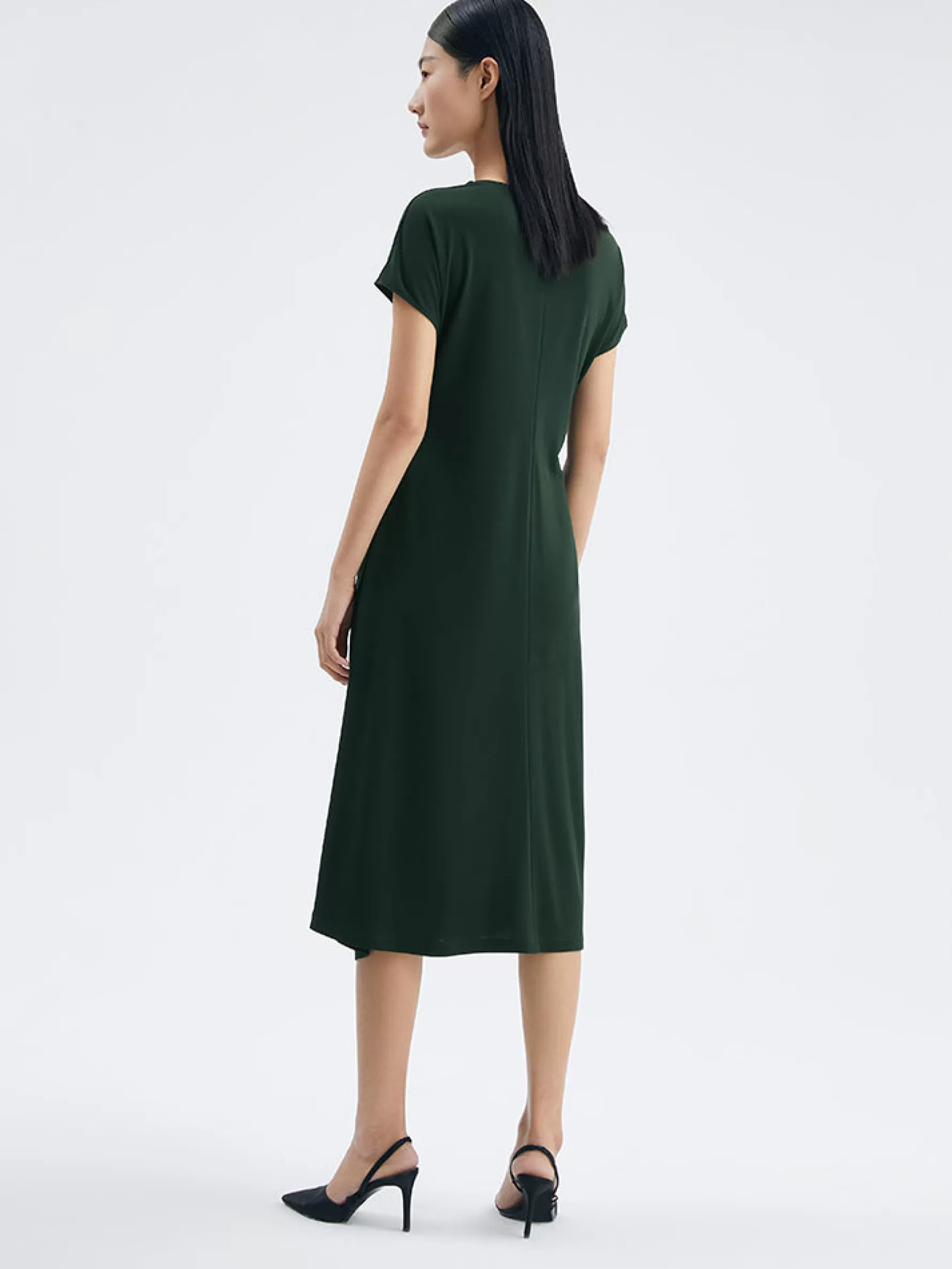 Jingus Asymmetrica Peated Gathered Waist Midi Dress-J.ING