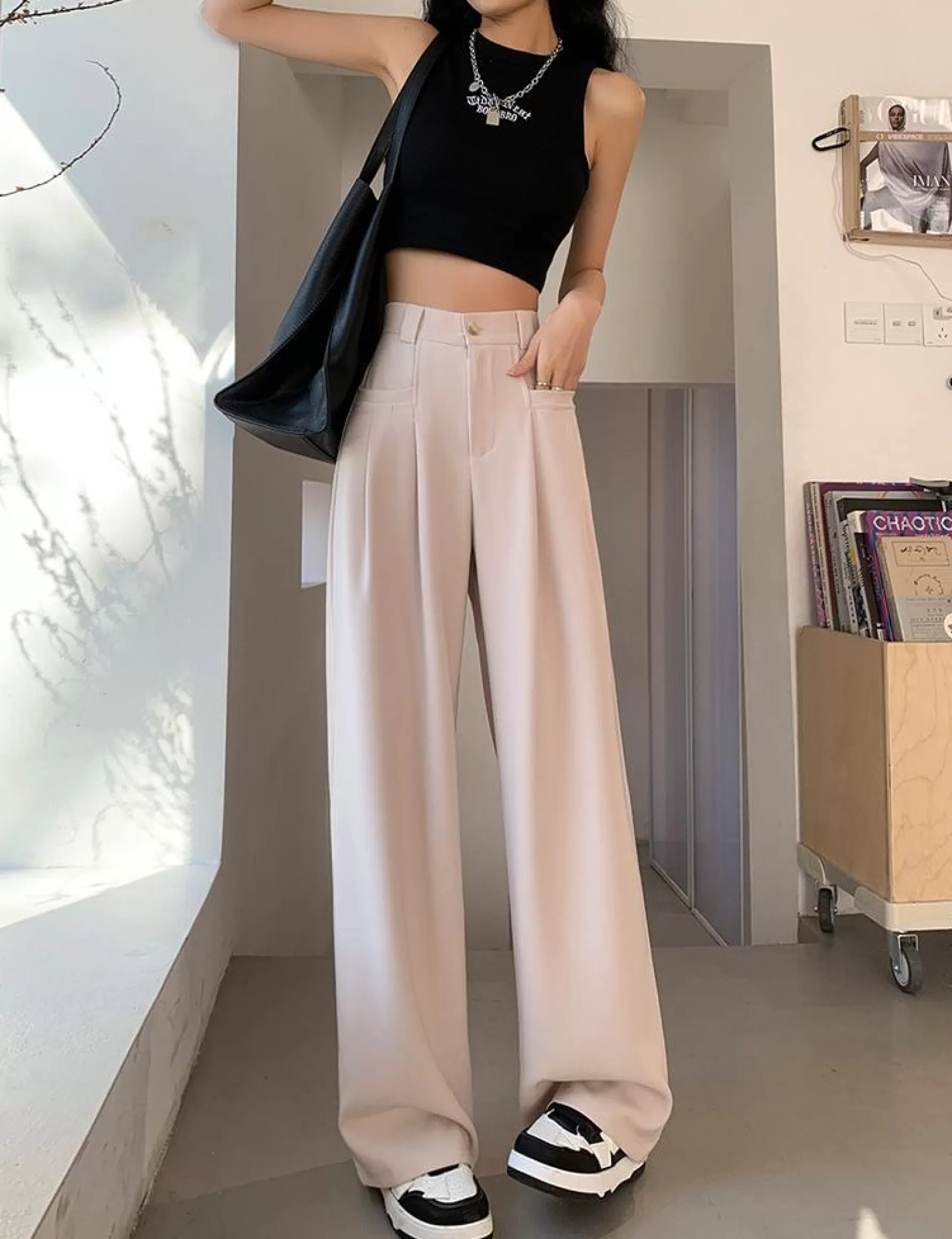 Jingus Wide-Leg Slip Pocket Straight Suit Pants-J.ING