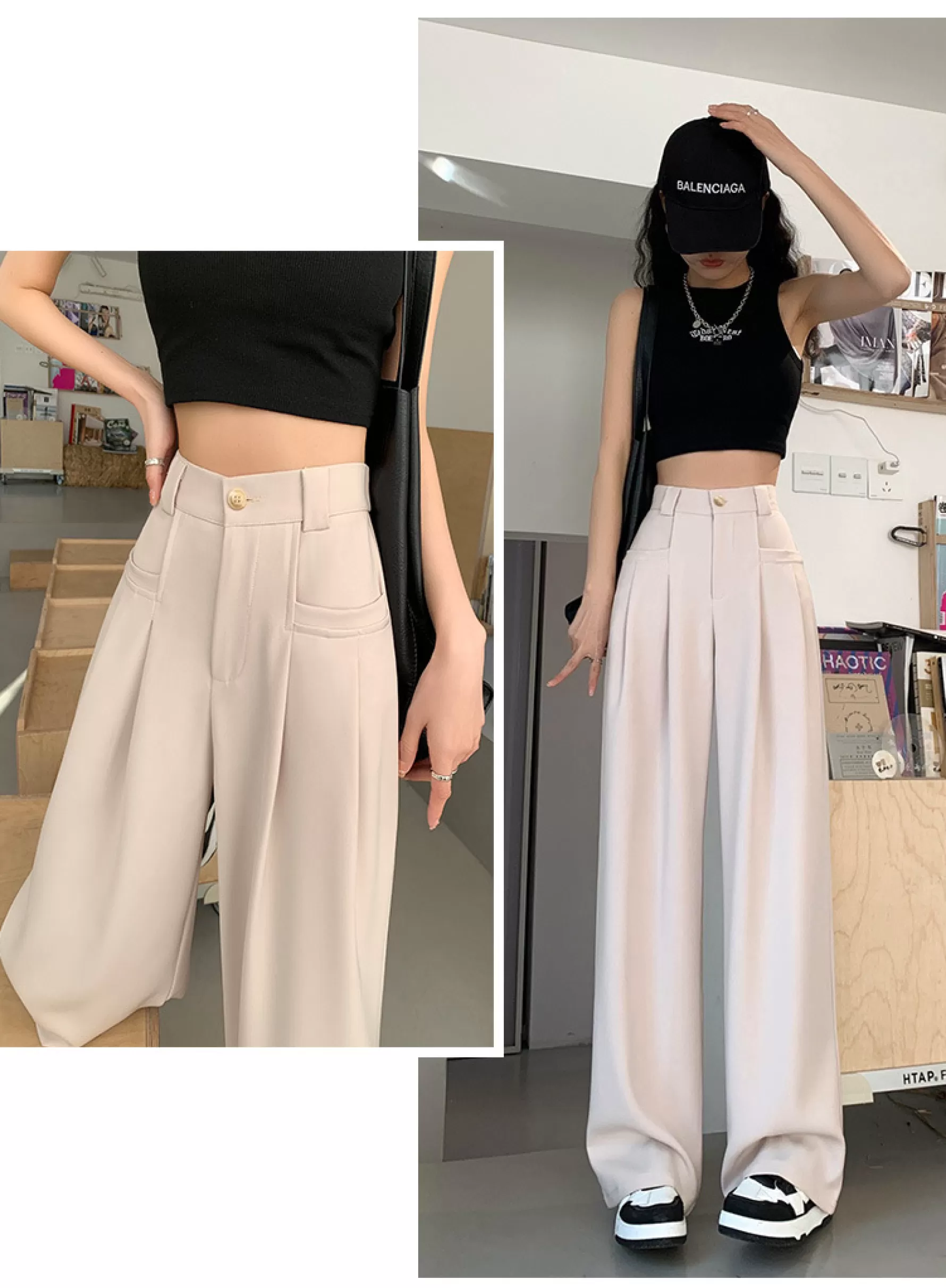 Jingus Wide-Leg Slip Pocket Straight Suit Pants-J.ING