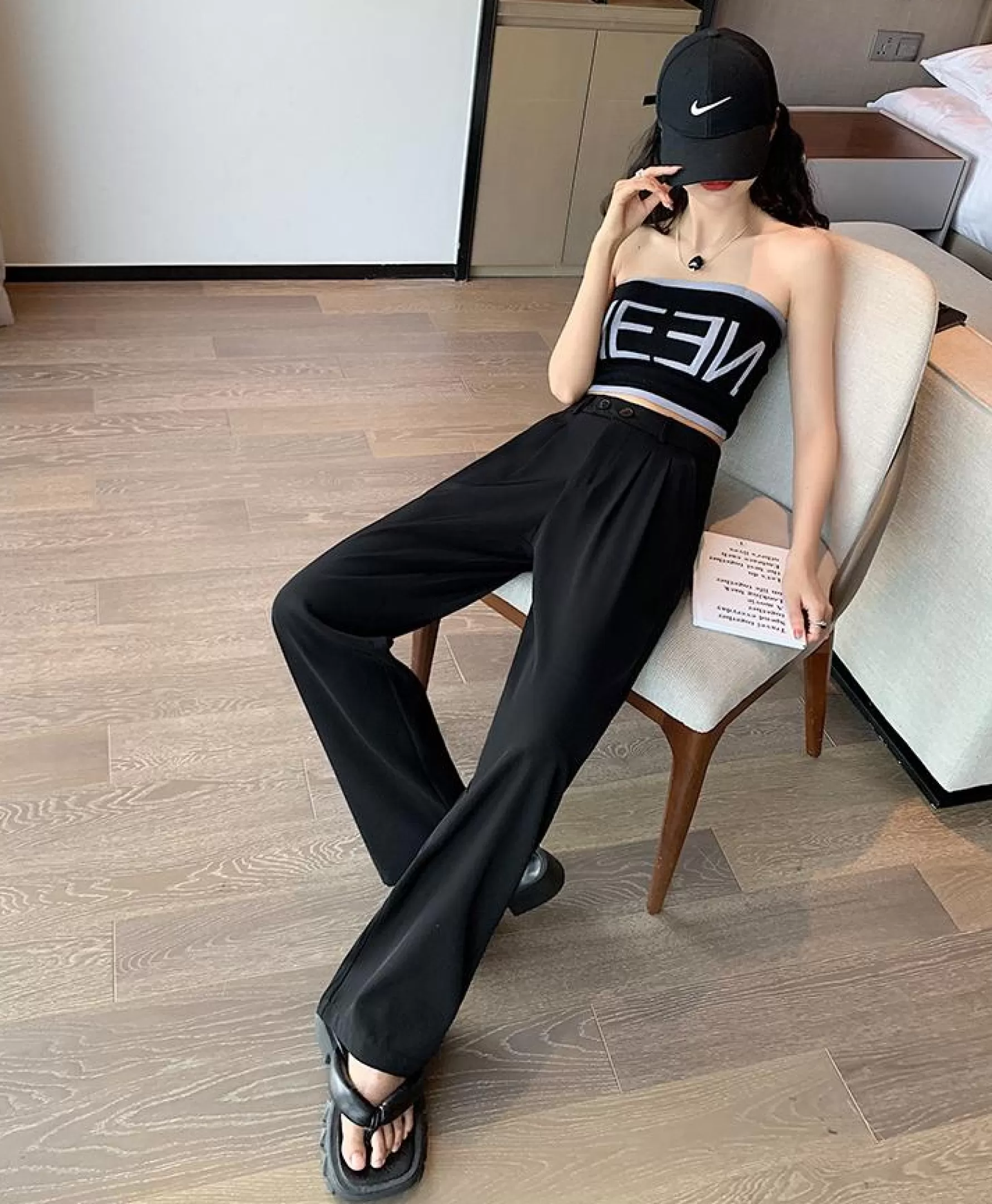 Jingus Business Casual Double Buckle Wide-leg Suit Pants-J.ING