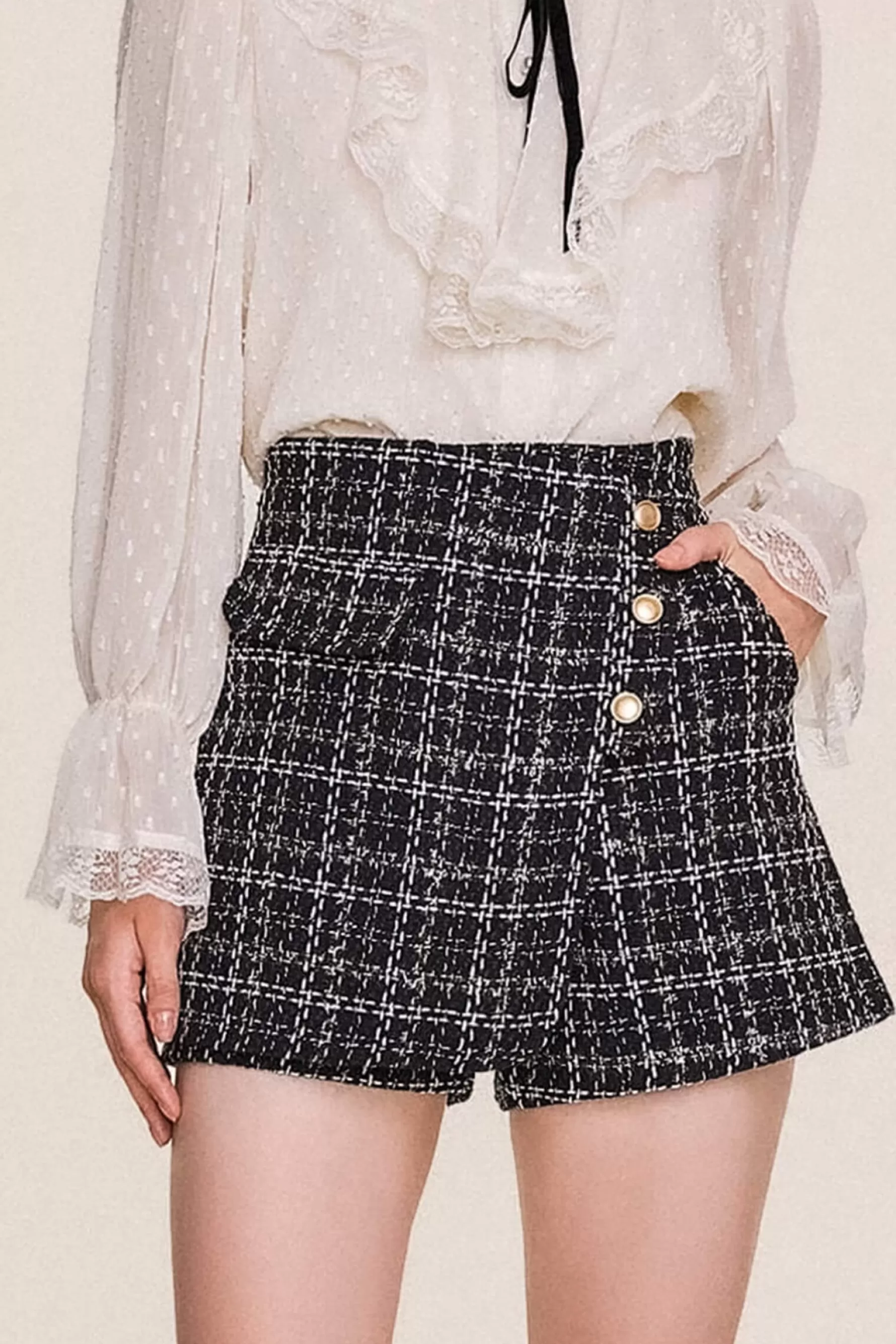 Jingus Checked Button Detail Tweed Skort-J.ING