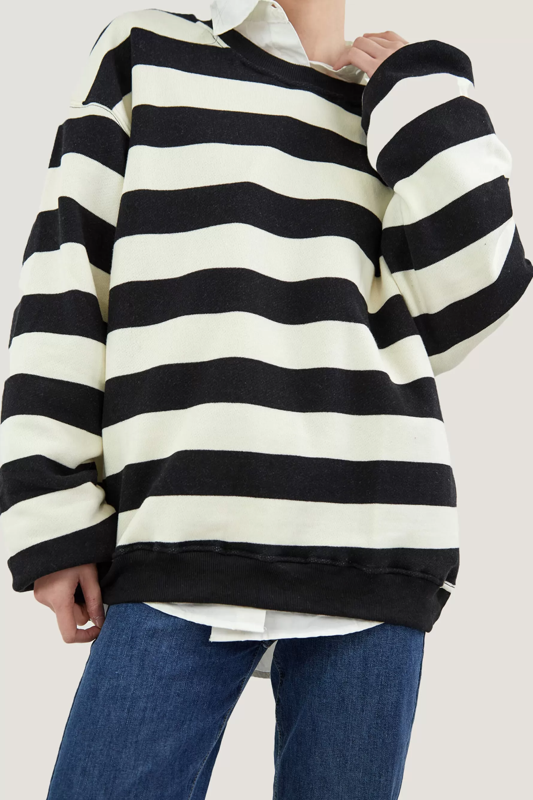 Jingus Comfort Striped Pullover Sweatshirts-J.ING