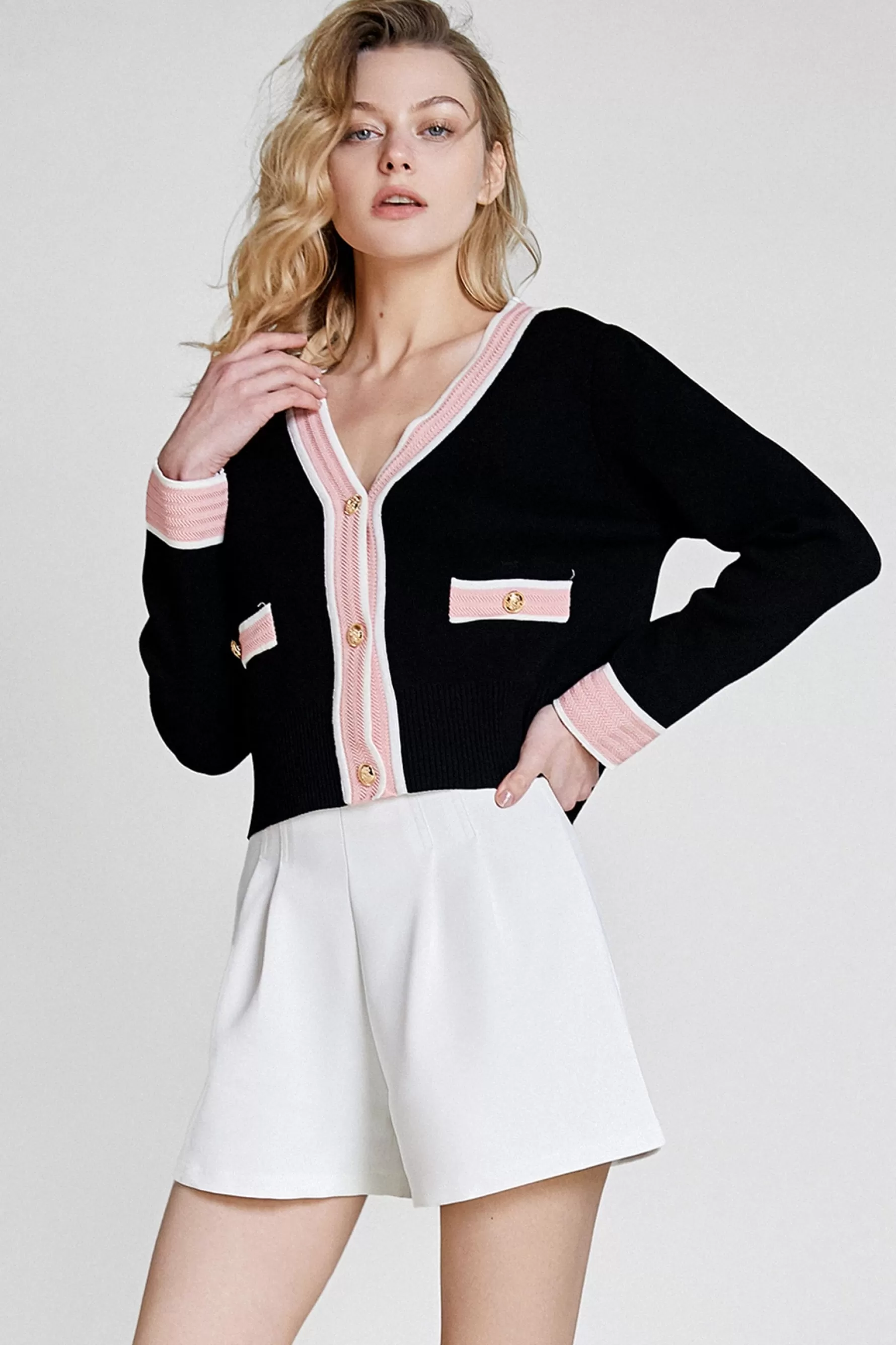 Jingus Contrast Trim Button Front Cardigan-J.ING