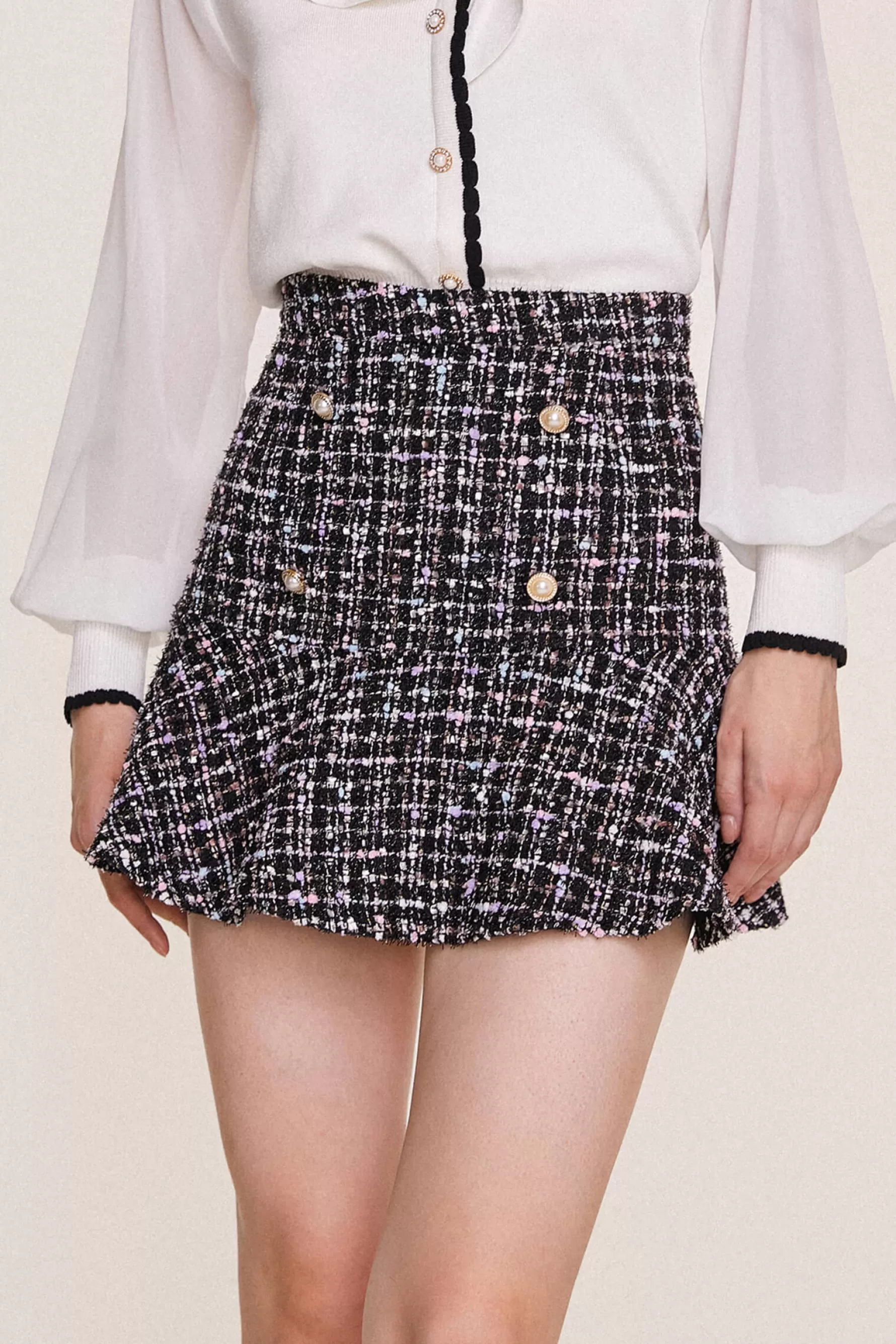 Jingus Flounce Hem Tweed Mini Skirt-J.ING