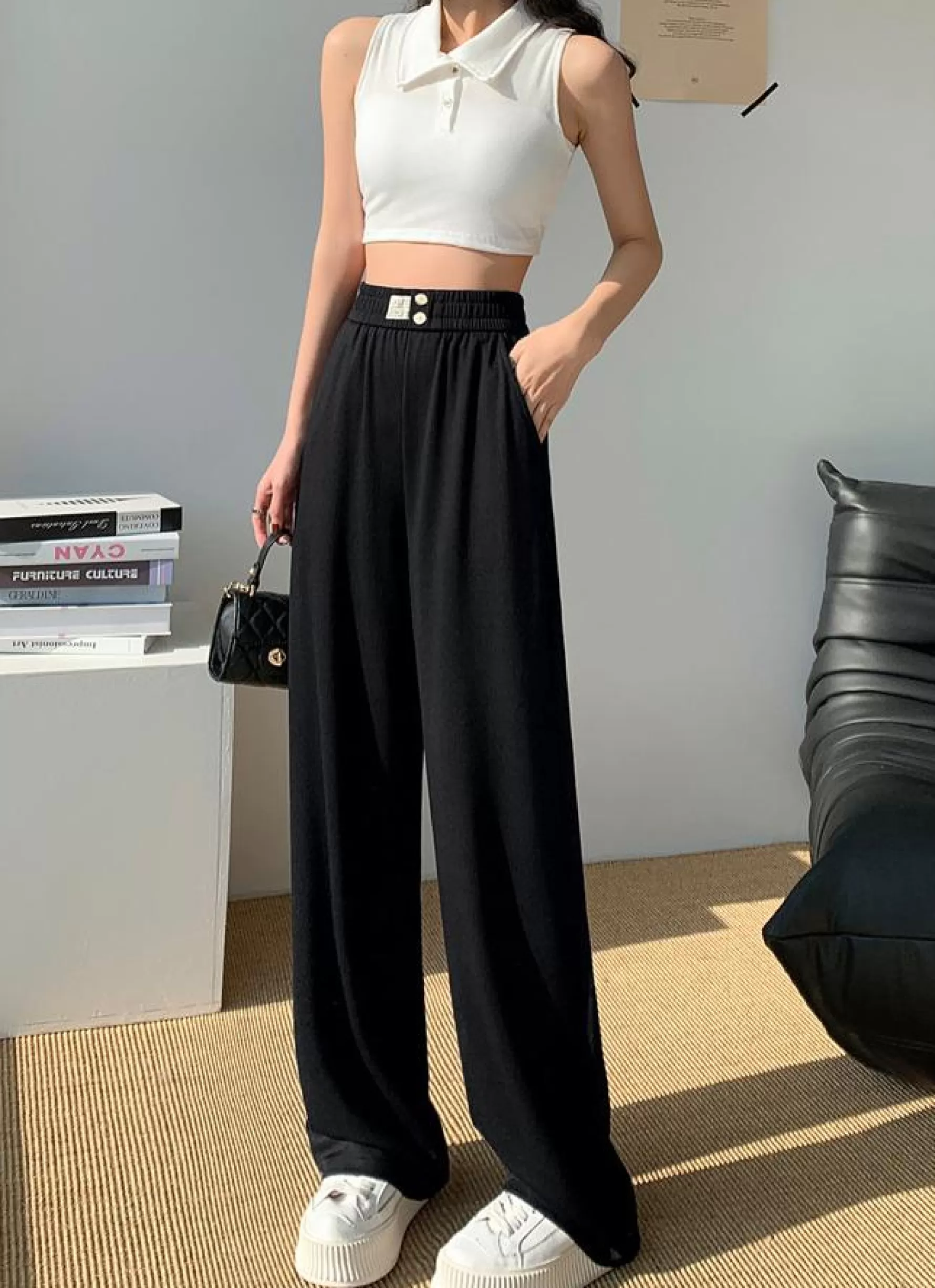 Jingus High-Waisted Straight Slacks-J.ING