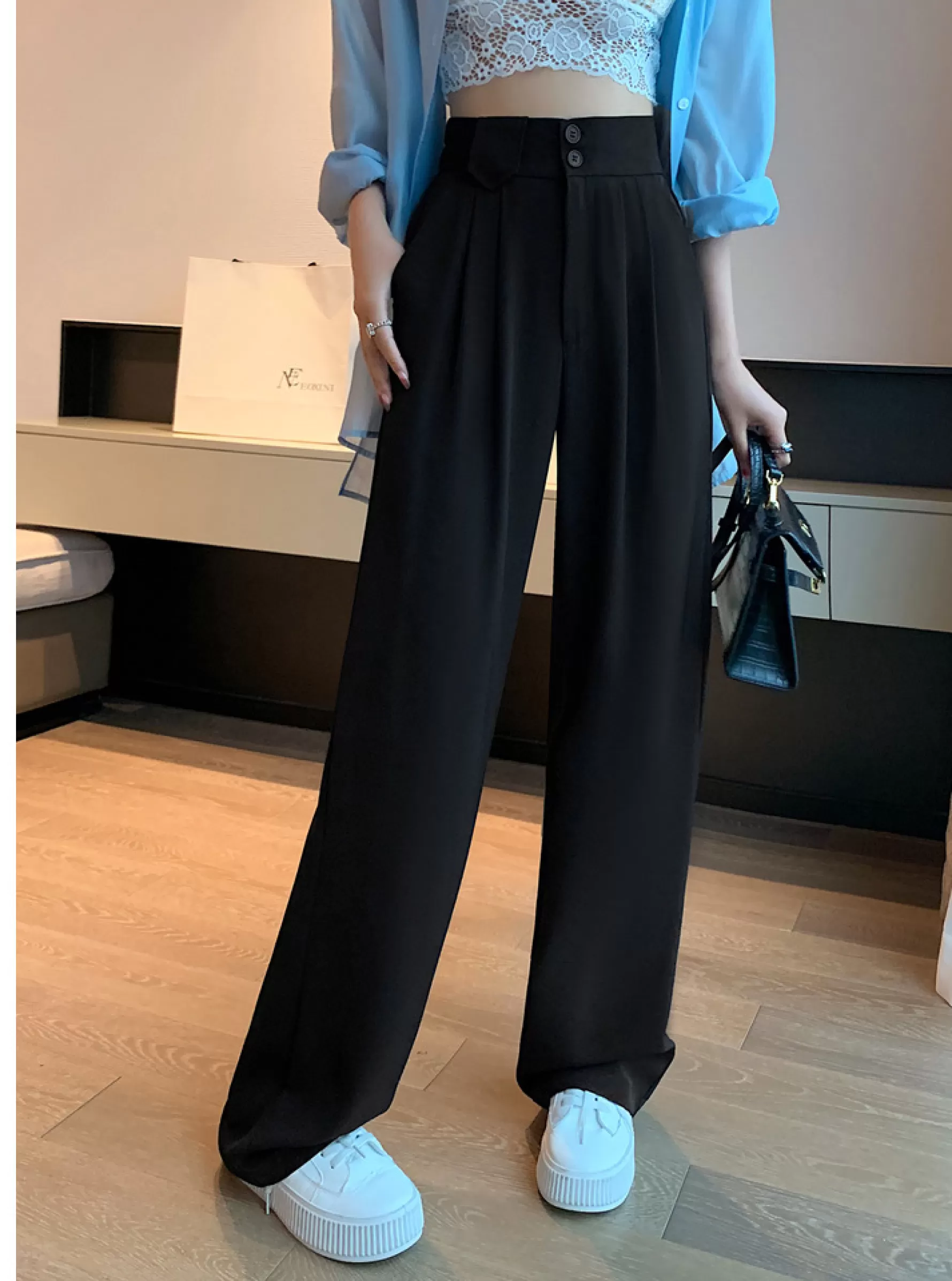 Jingus High-Waisted Straight Trousers Slacks-J.ING