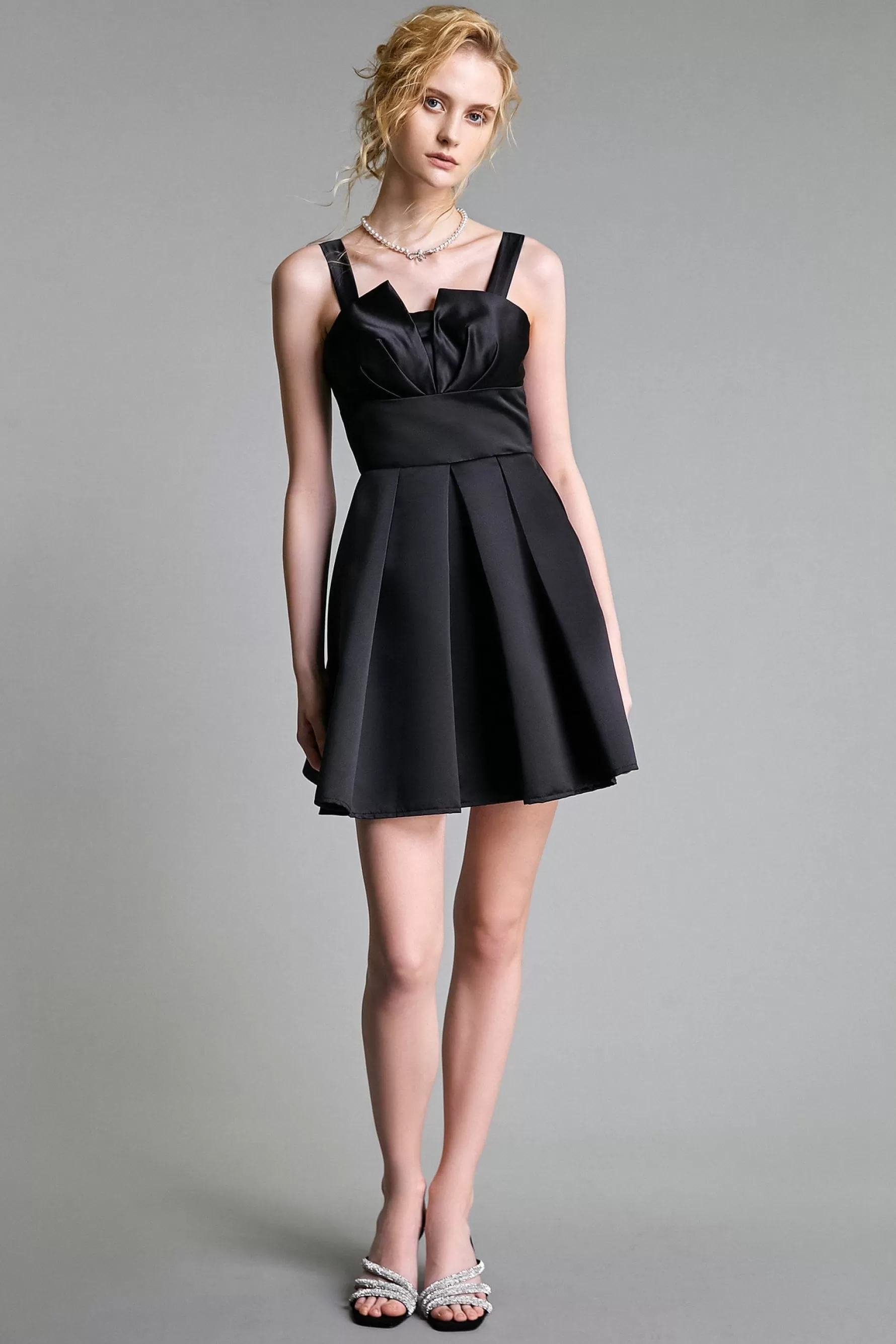 Jingus Satin Notched Flared Mini Dress-J.ING