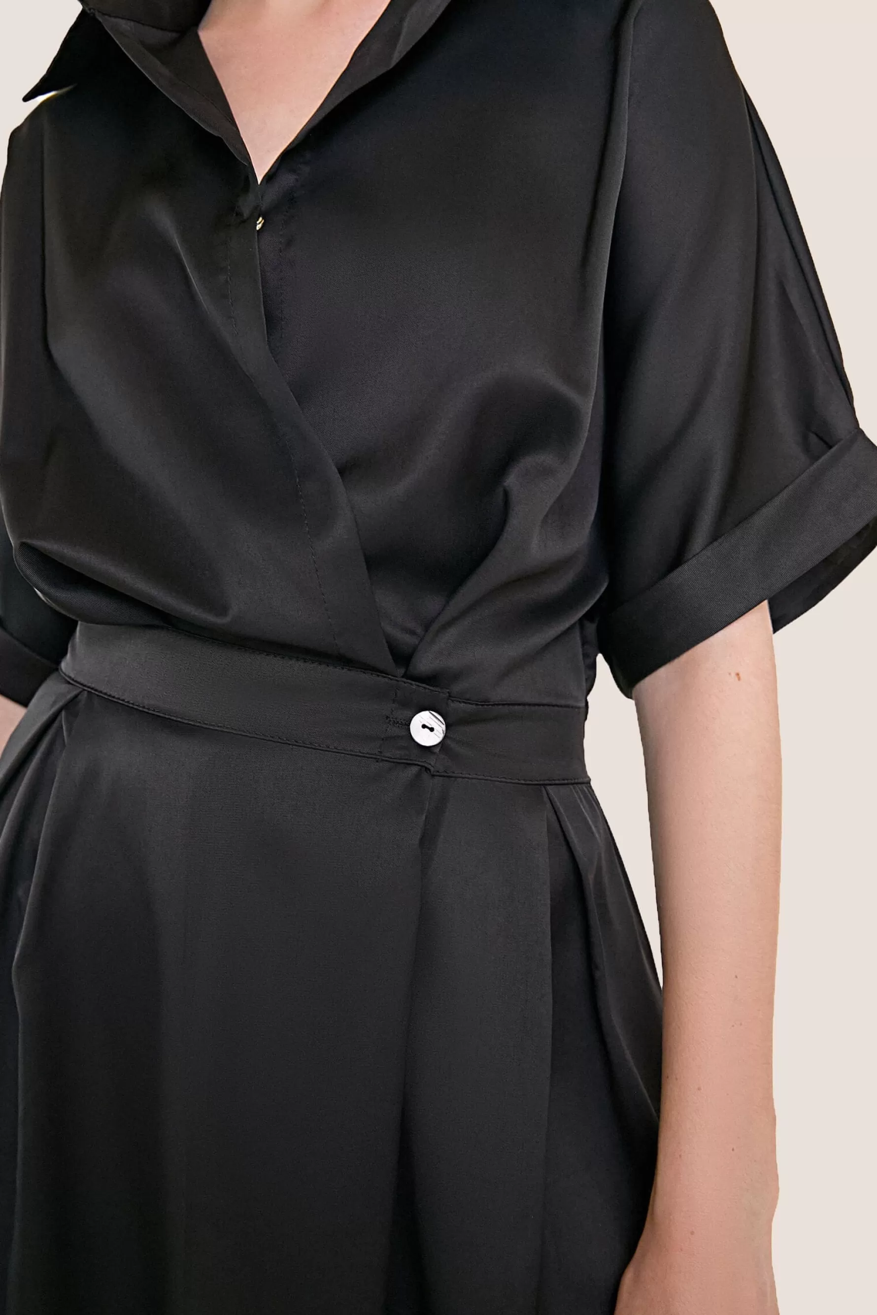 Jingus Short Sleeve Pleat Detail Shirt Dress-J.ING