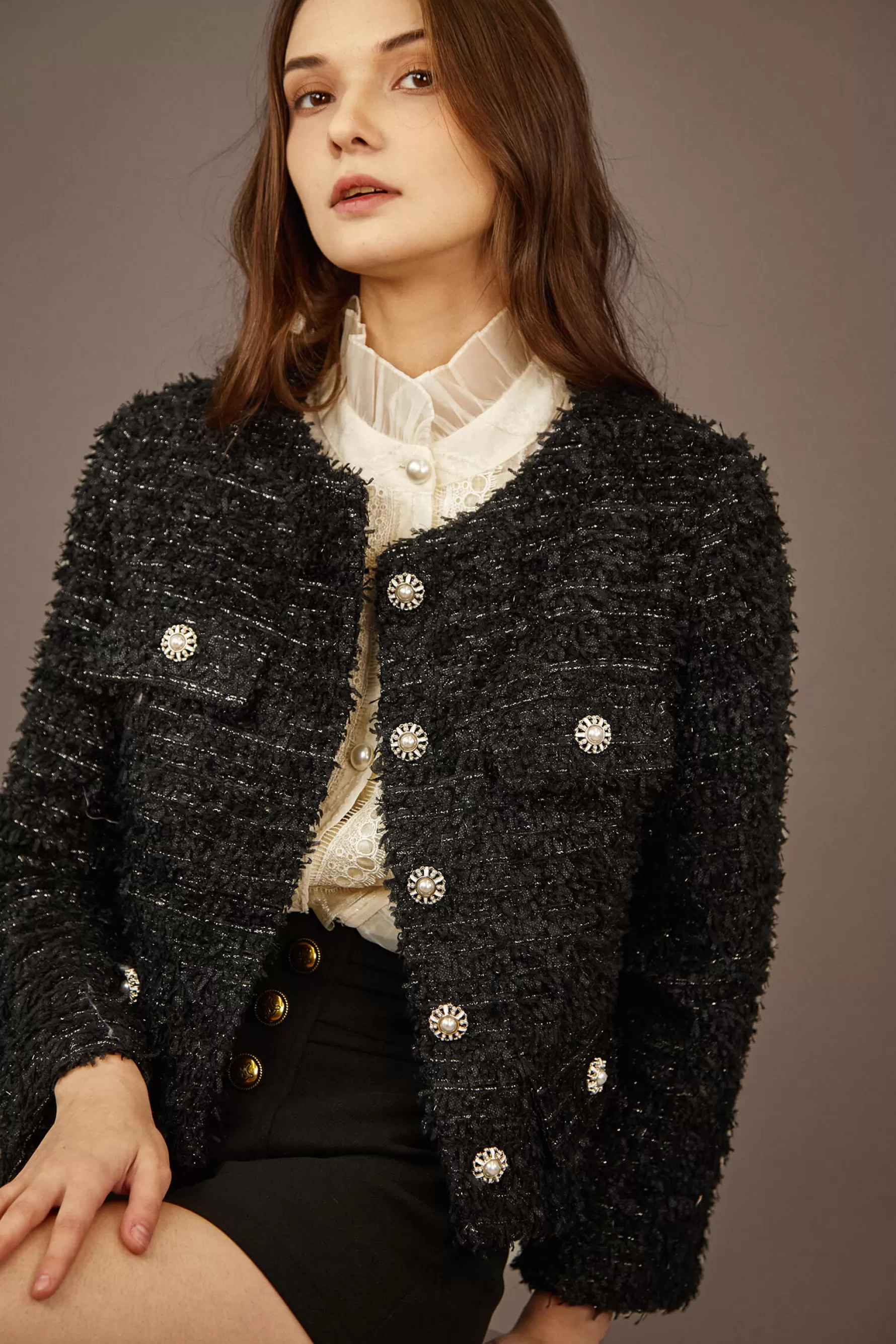 Jingus Single-Breasted Tweed Jacket-J.ING