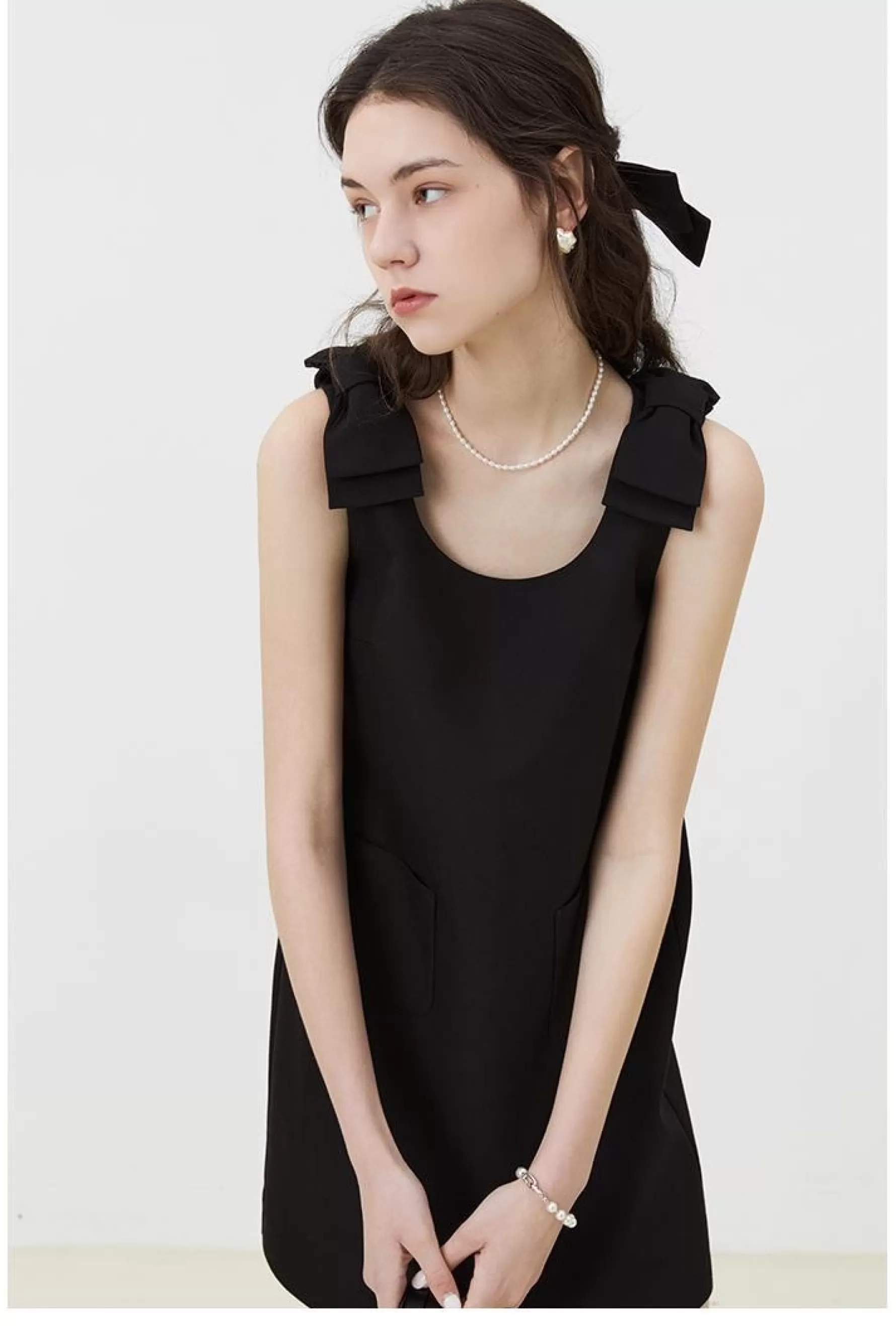 Jingus Sleeveless Bow Detail A-Line Mini Dress-J.ING