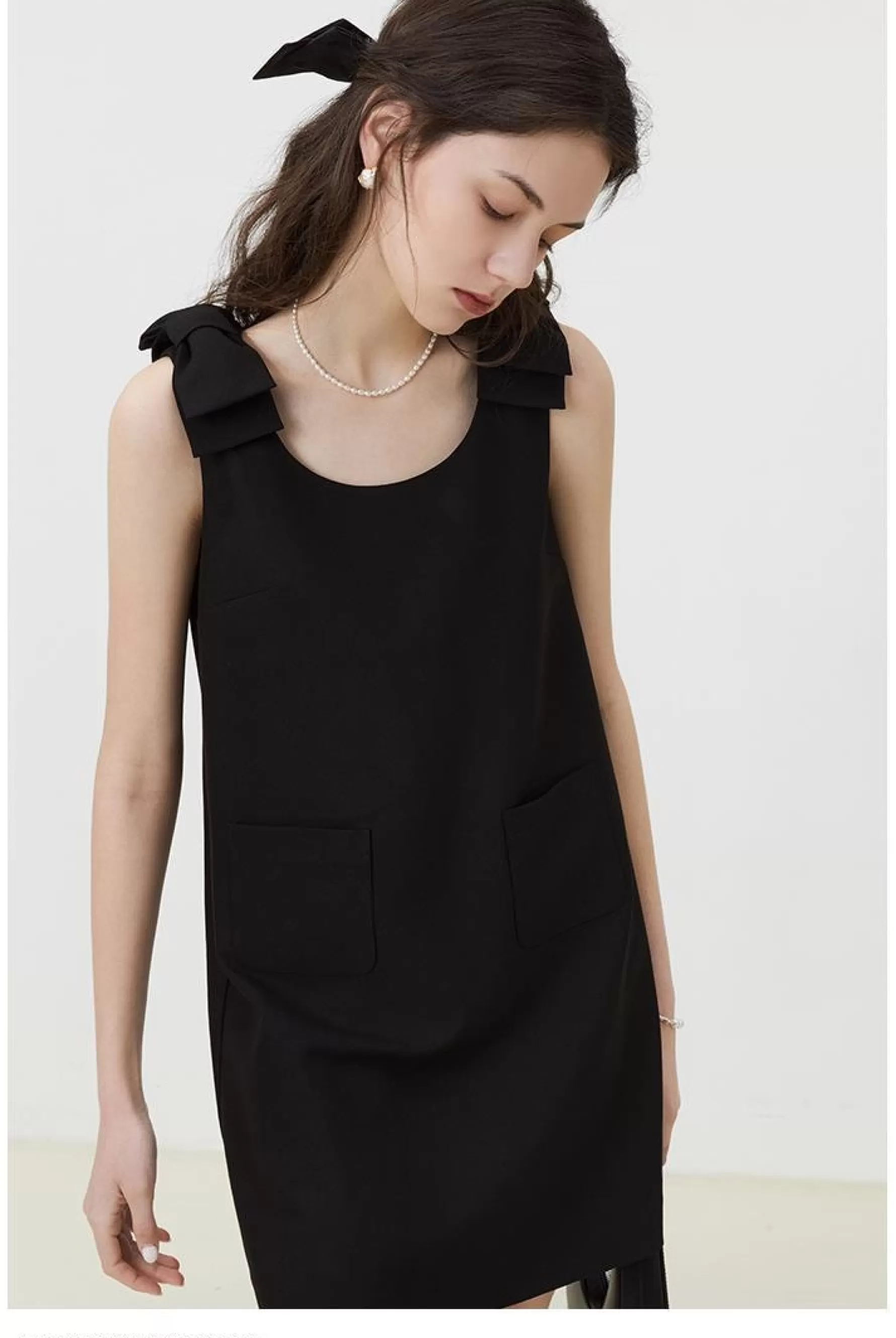 Jingus Sleeveless Bow Detail A-Line Mini Dress-J.ING