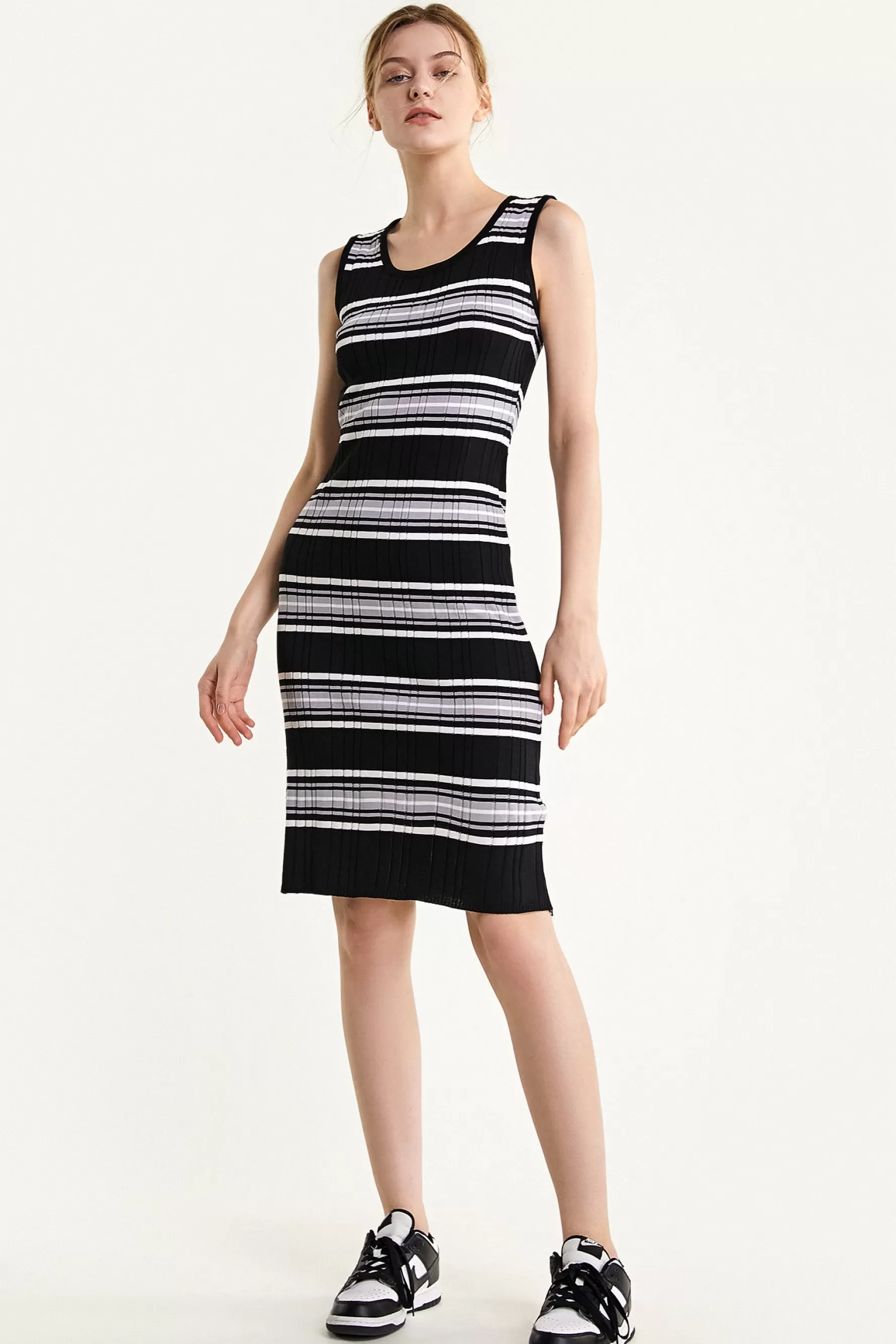 Jingus Sleeveless Striped Knitted Midi Dress-J.ING