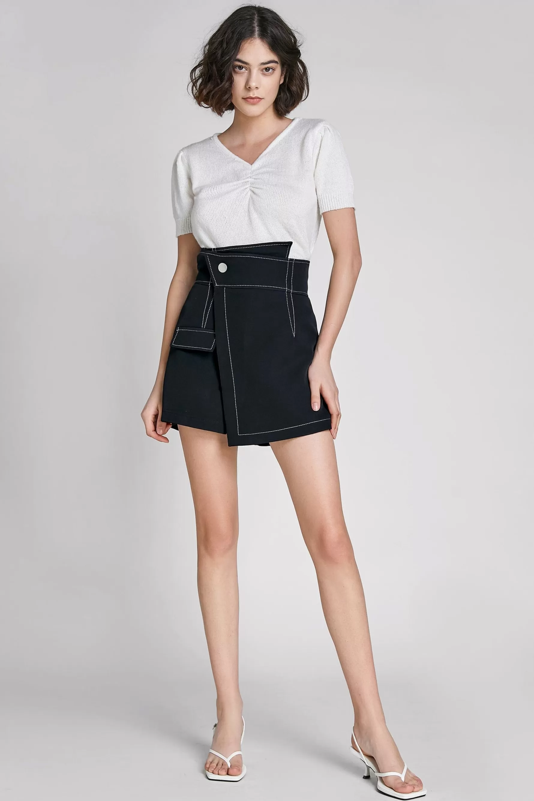 Jingus Stitching Detail Faux-Wrap Shorts-J.ING