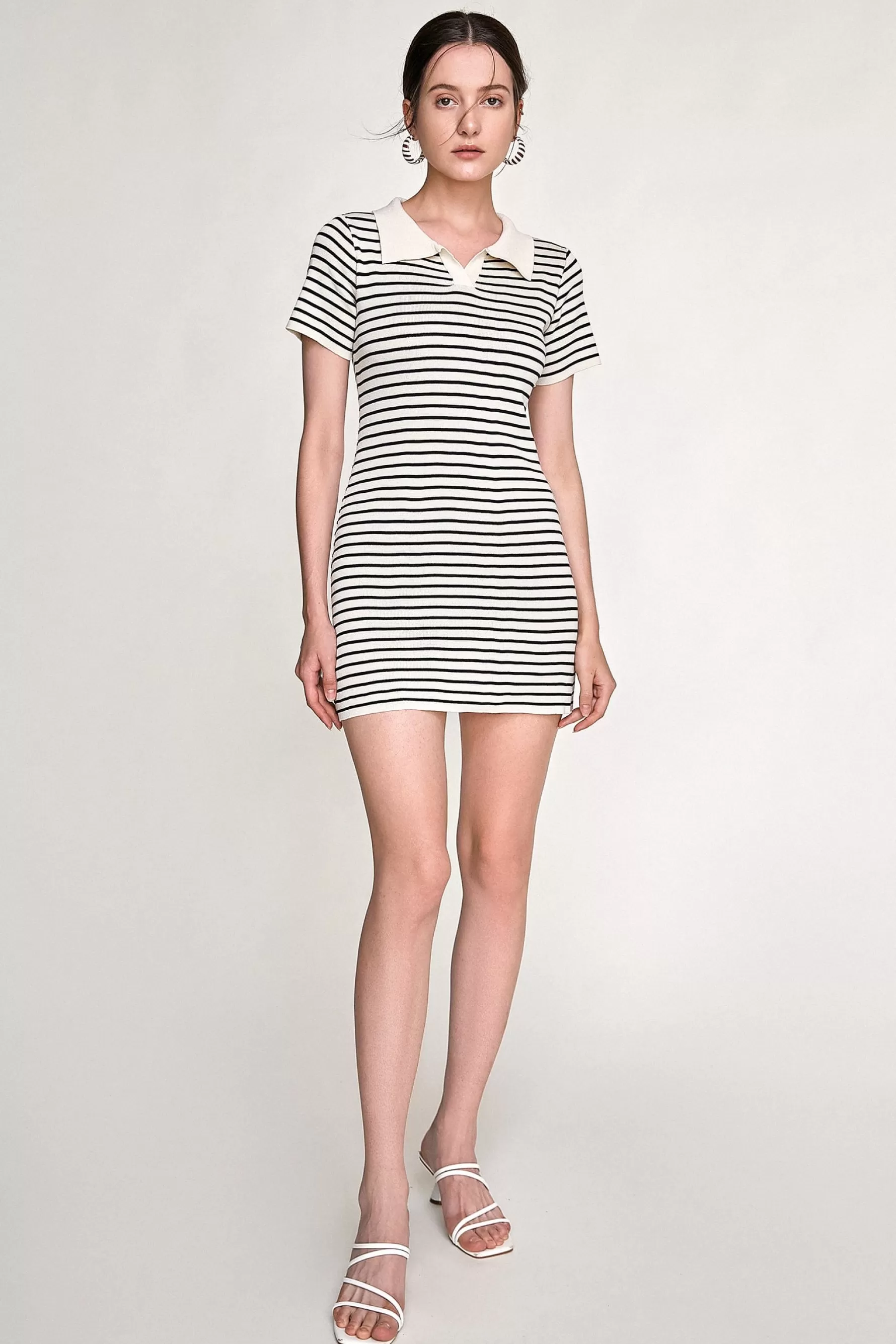 Jingus Striped Knitted Polo Mini Dress-J.ING