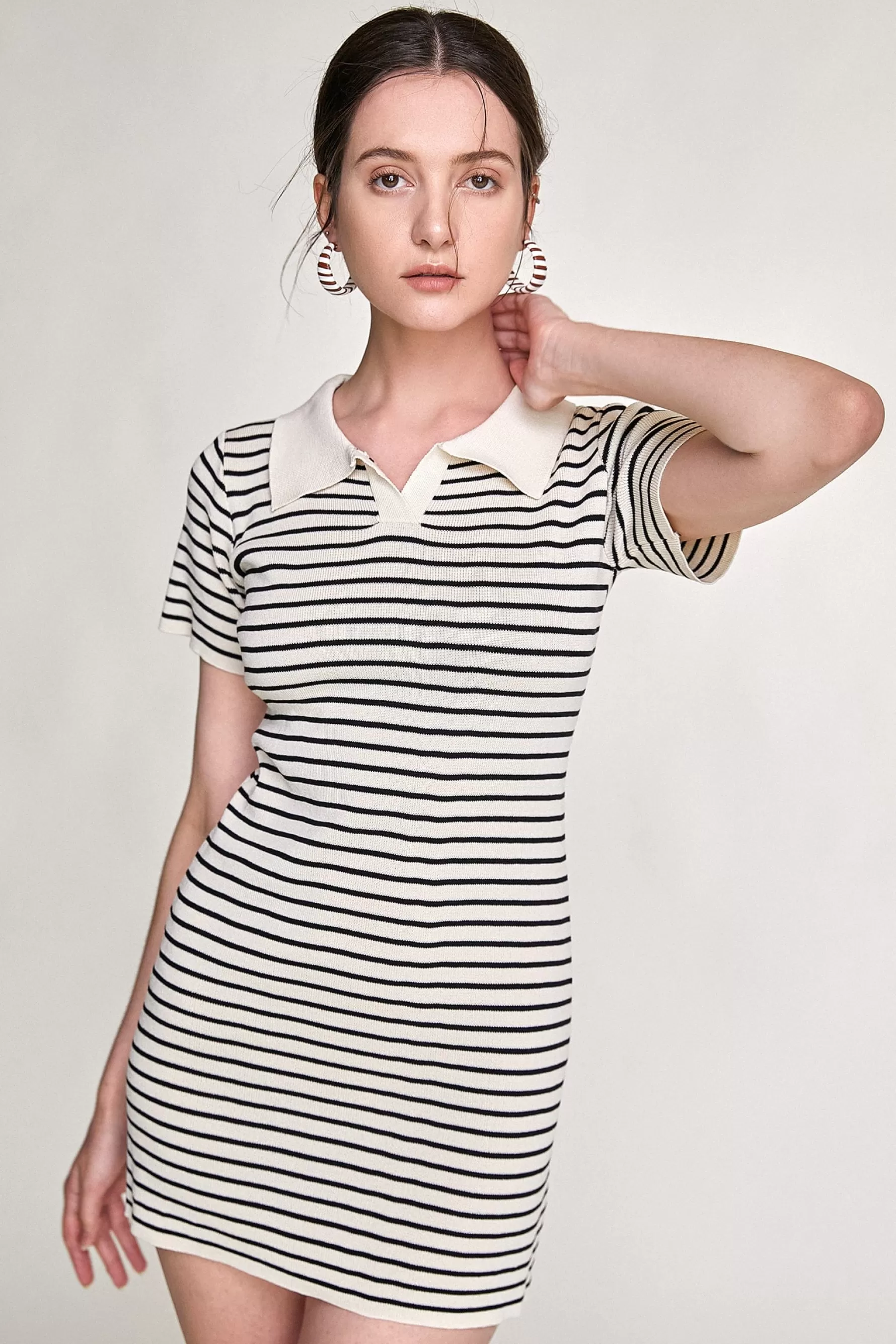 Jingus Striped Knitted Polo Mini Dress-J.ING