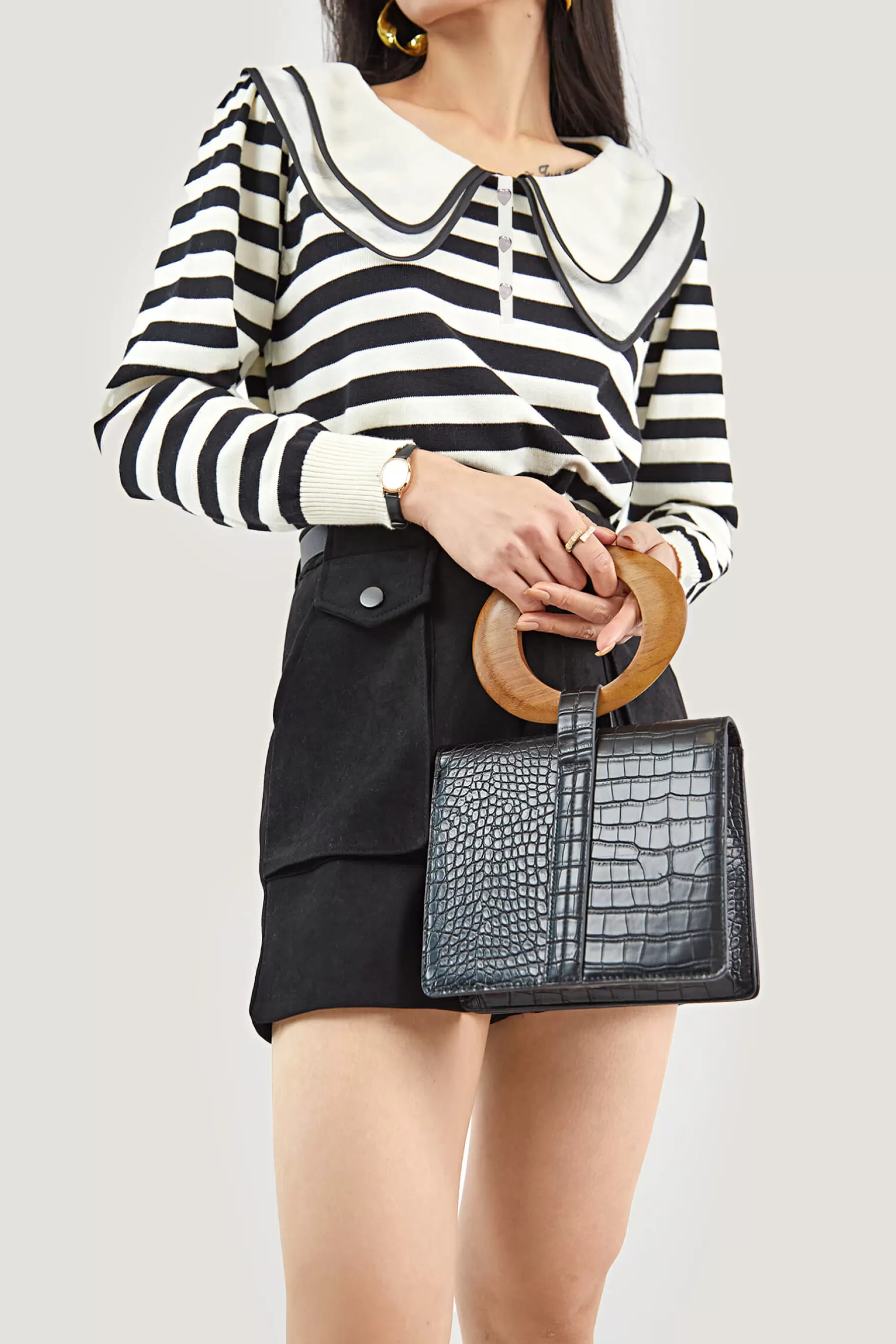 Jingus Striped Long Sleeve Knitted Sweater-J.ING