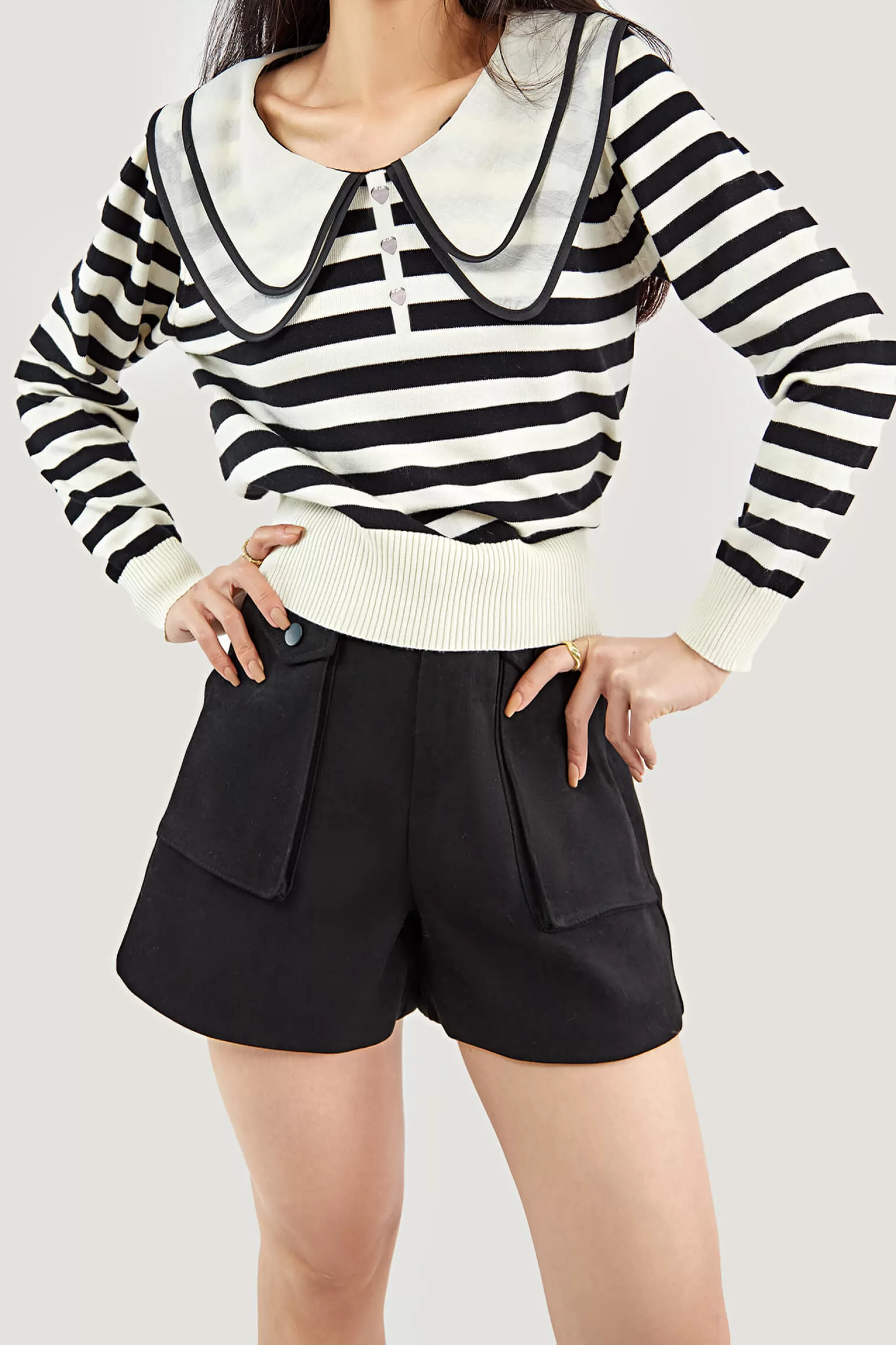 Jingus Striped Long Sleeve Knitted Sweater-J.ING