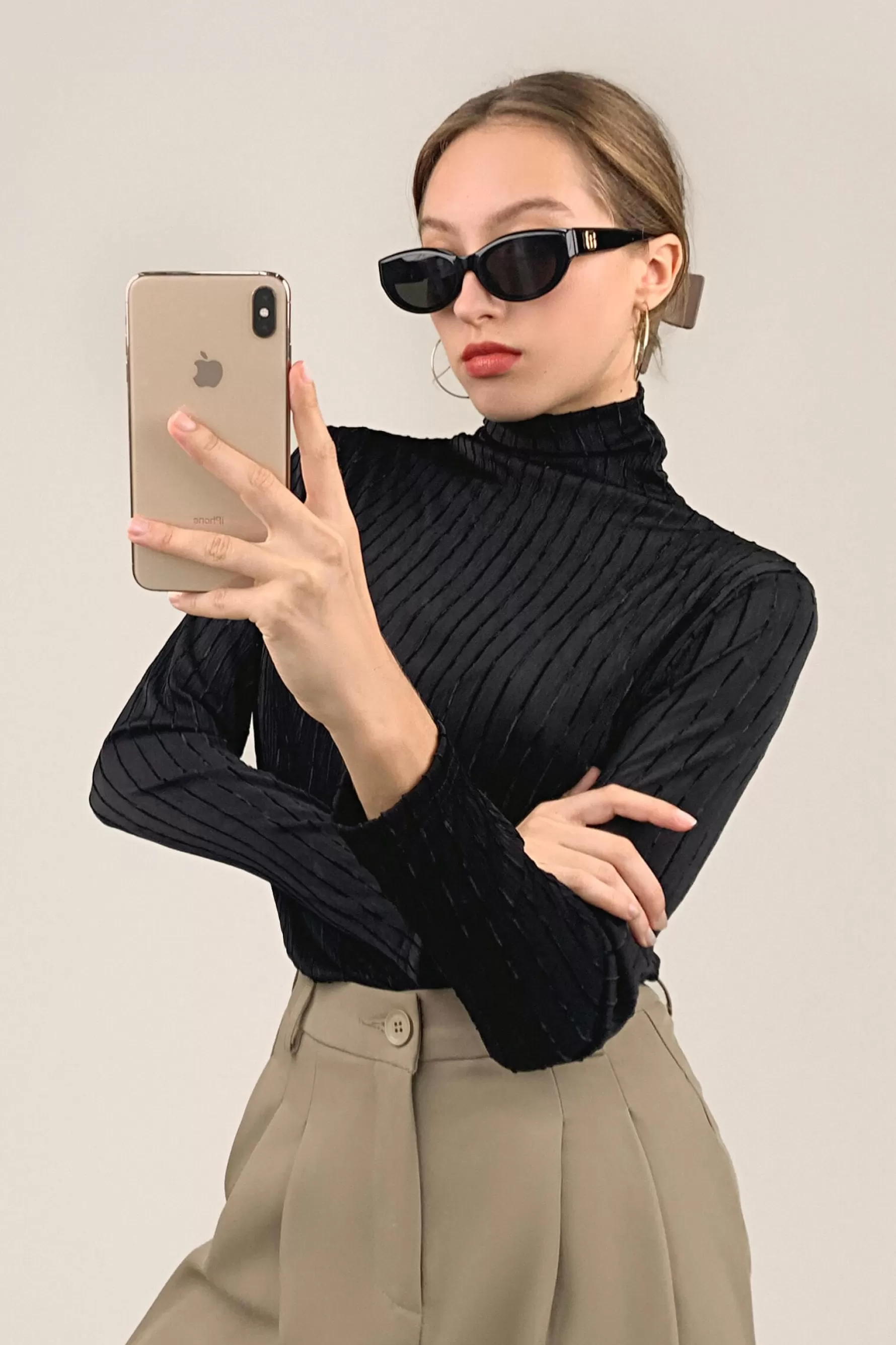 Jingus Textured Striped Turtleneck Top-J.ING