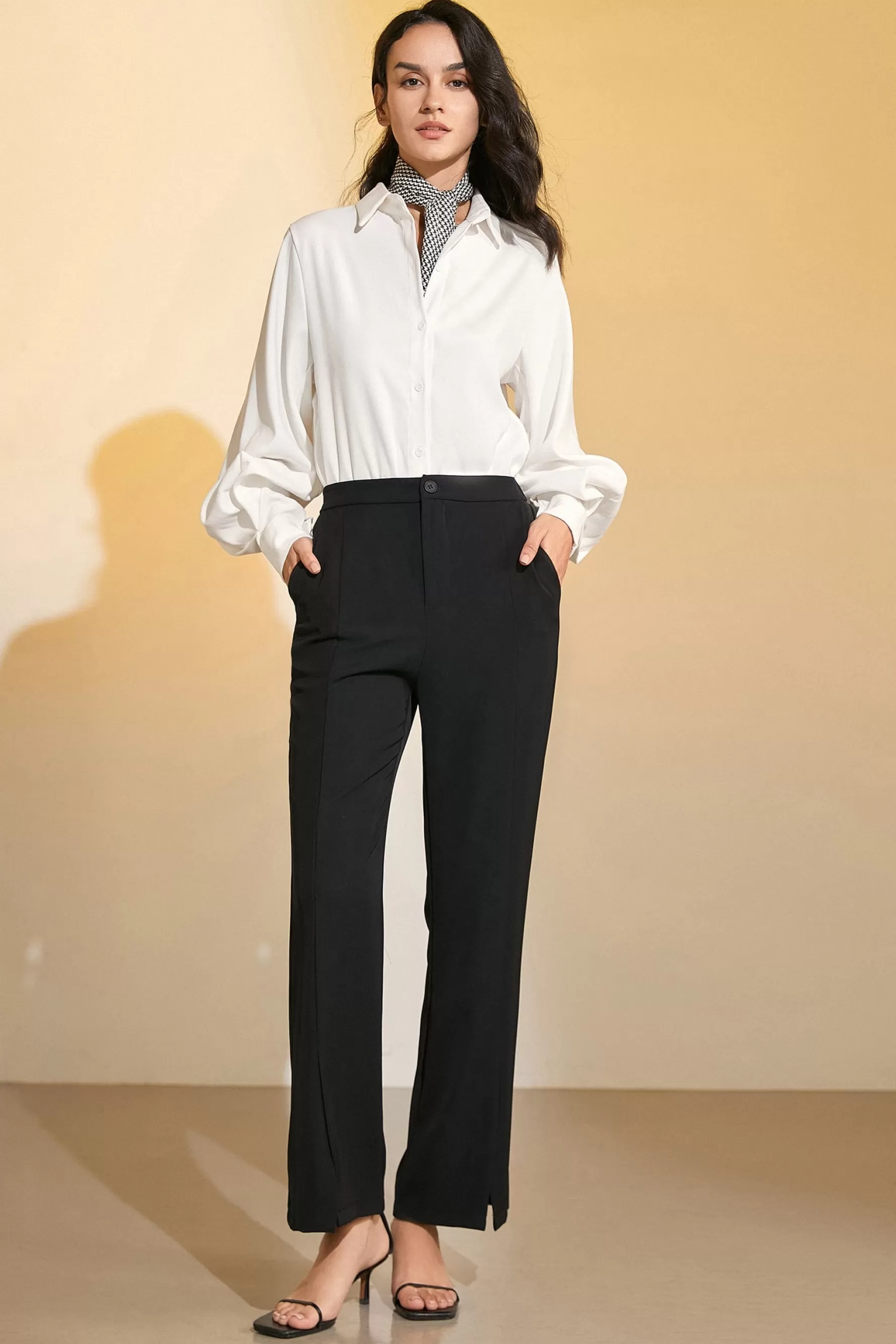 Jingus Wide Leg Half-Elastic Waist Suit Pants-J.ING