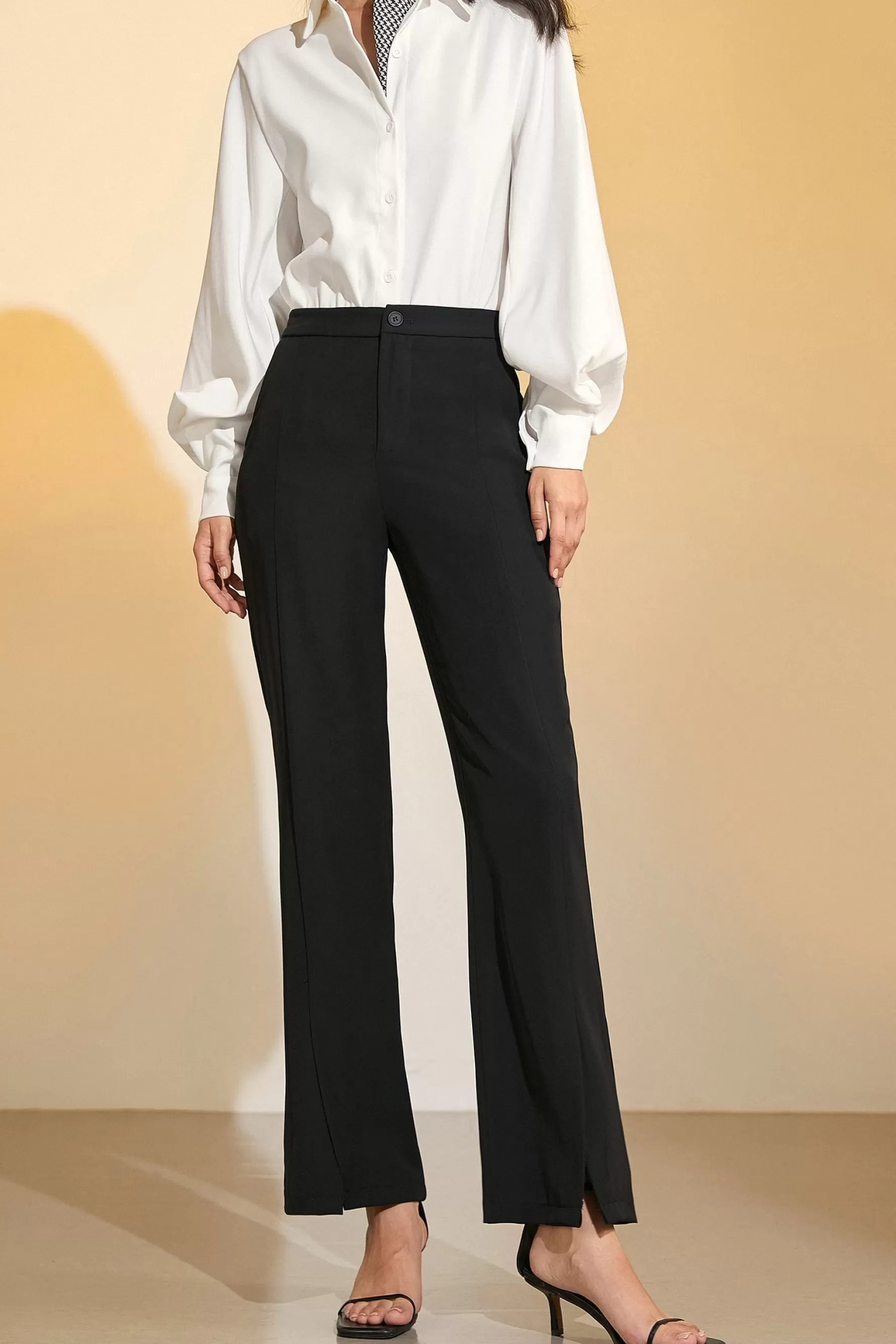 Jingus Wide Leg Half-Elastic Waist Suit Pants-J.ING