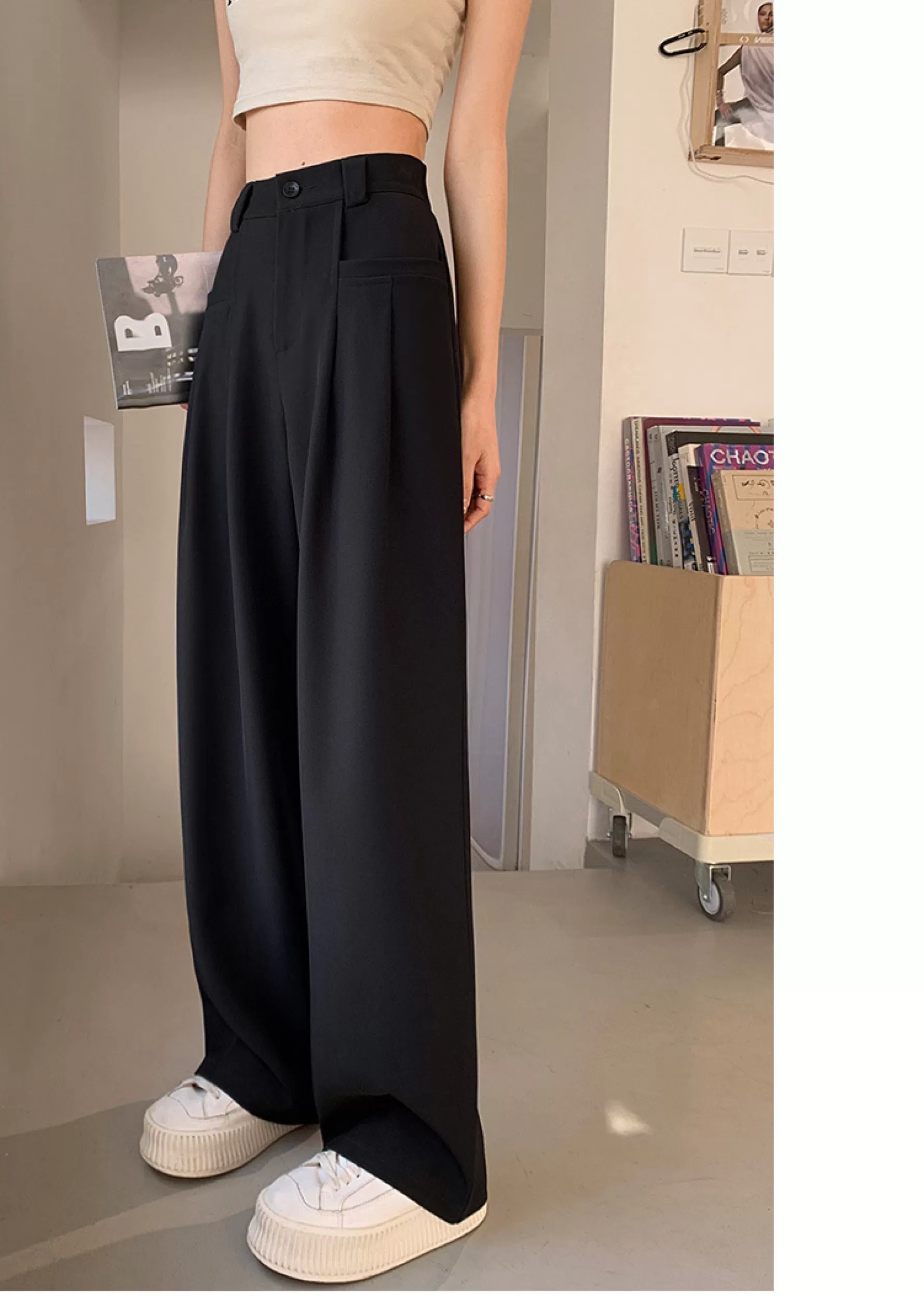 Jingus Wide-Leg Slip Pocket Straight Suit Pants-J.ING