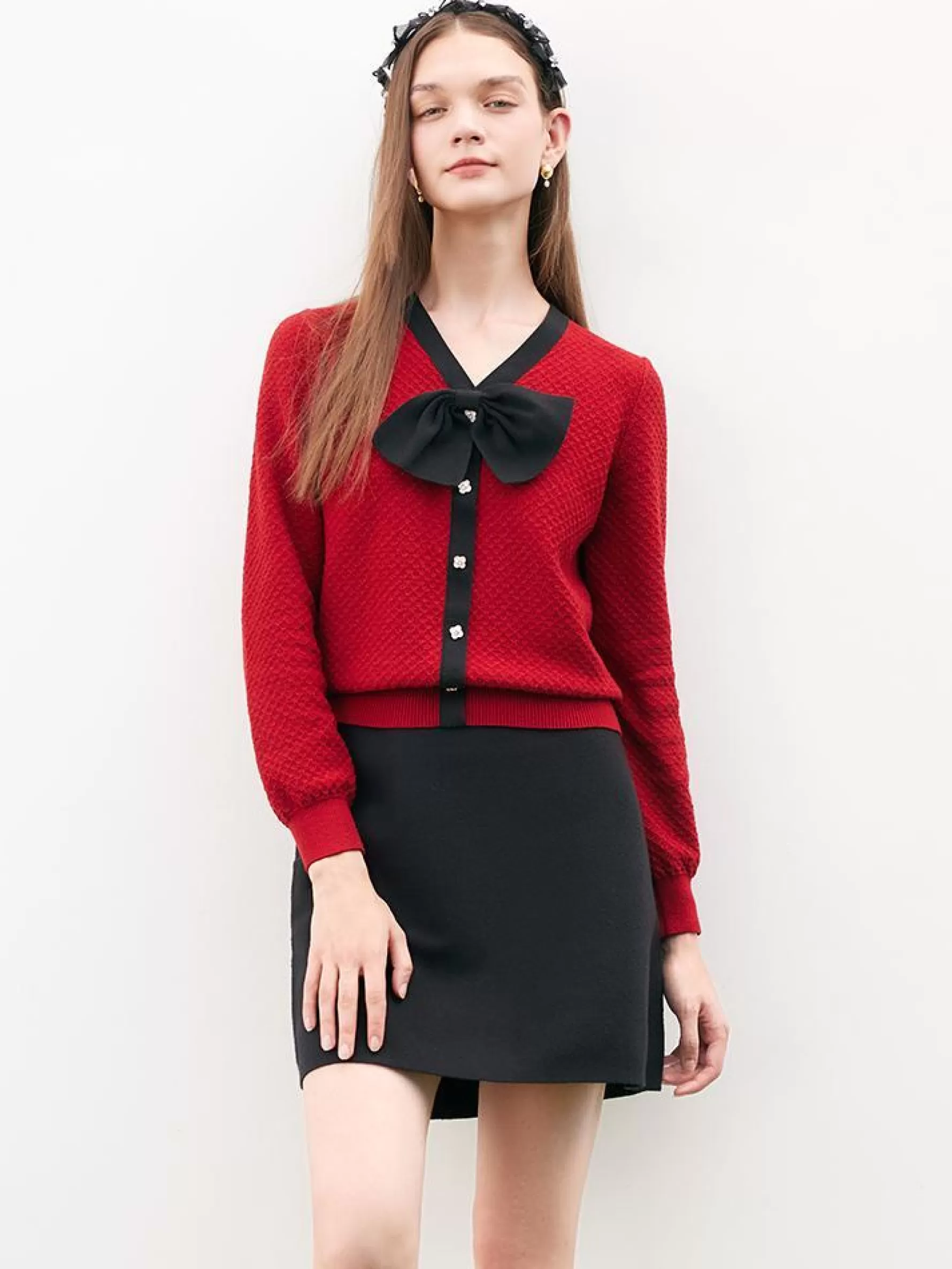 Jingus Bow-tie Knitted Sweater-J.ING