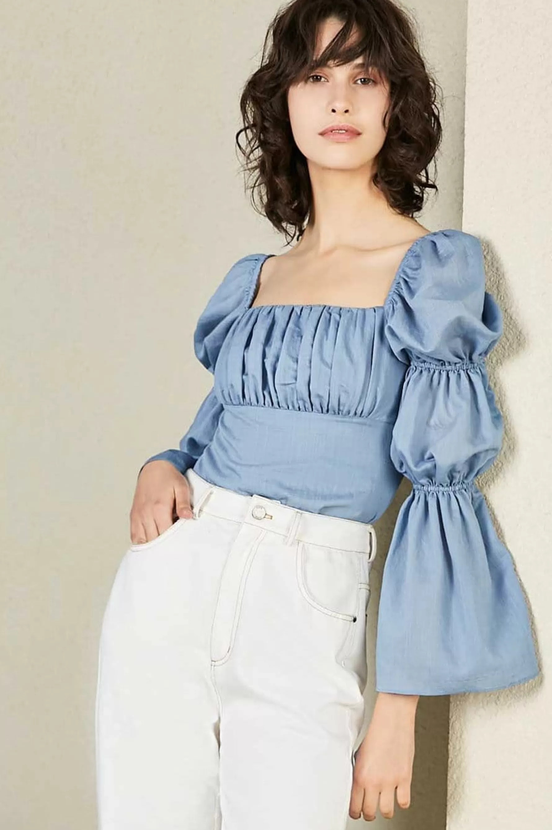 Jingus Cathy Blue Wide Cropped Blouse-J.ING