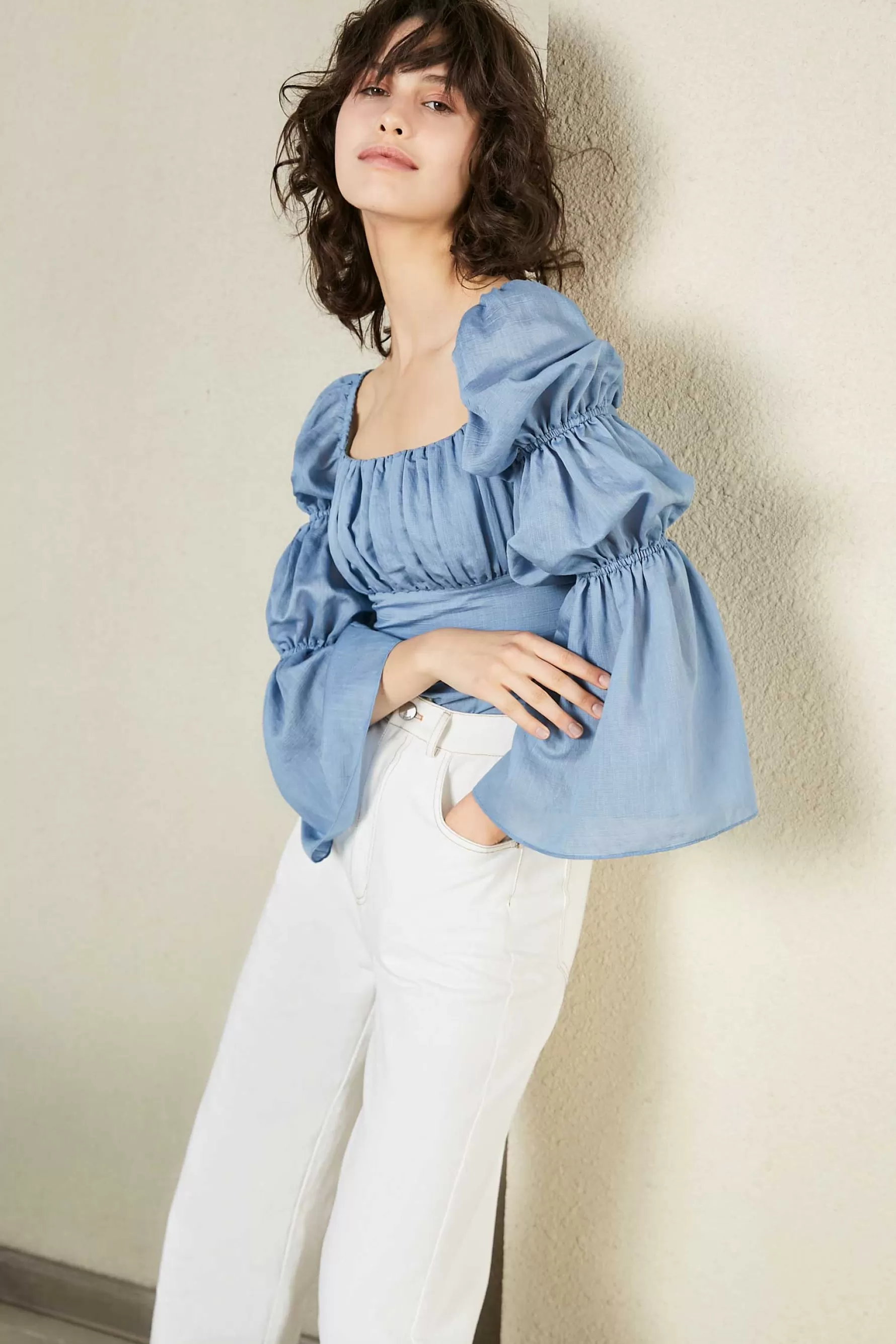 Jingus Cathy Blue Wide Cropped Blouse-J.ING