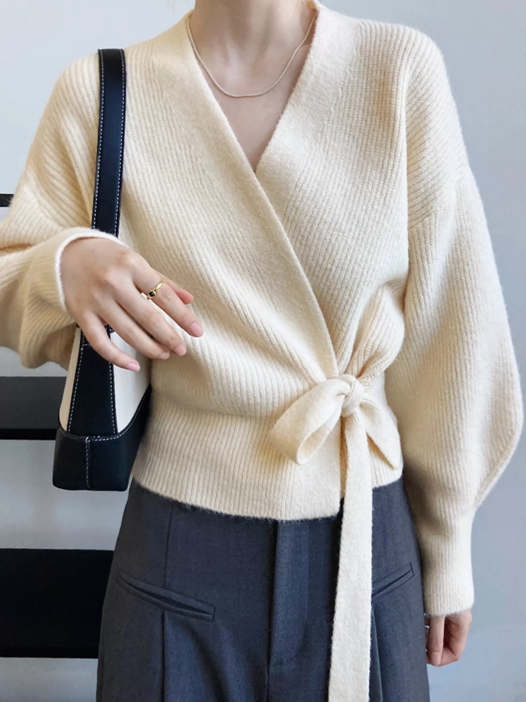 Jingus Creamy latwhite Wrap Tied Cardigan-J.ING