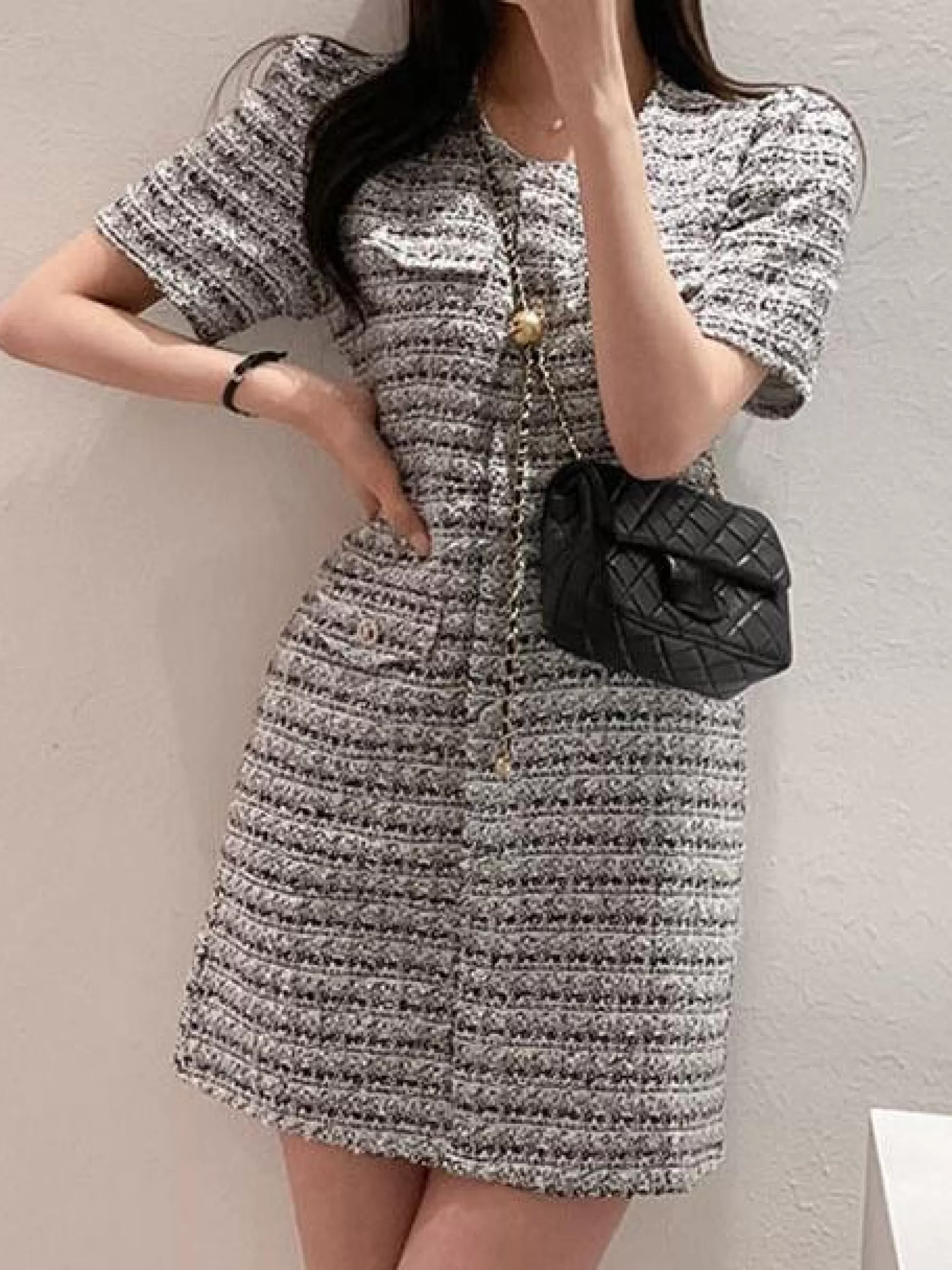 Jingus Crewneck Tweed Mini Dress-J.ING