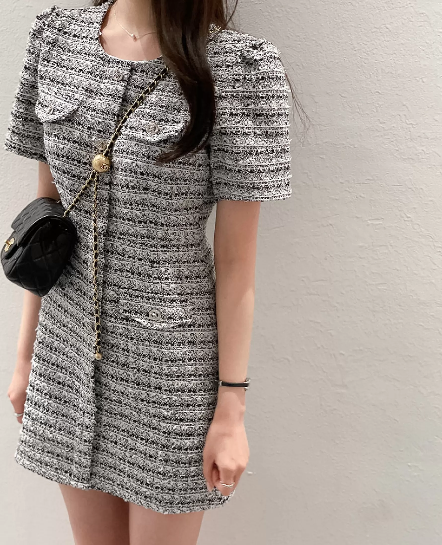 Jingus Crewneck Tweed Mini Dress-J.ING