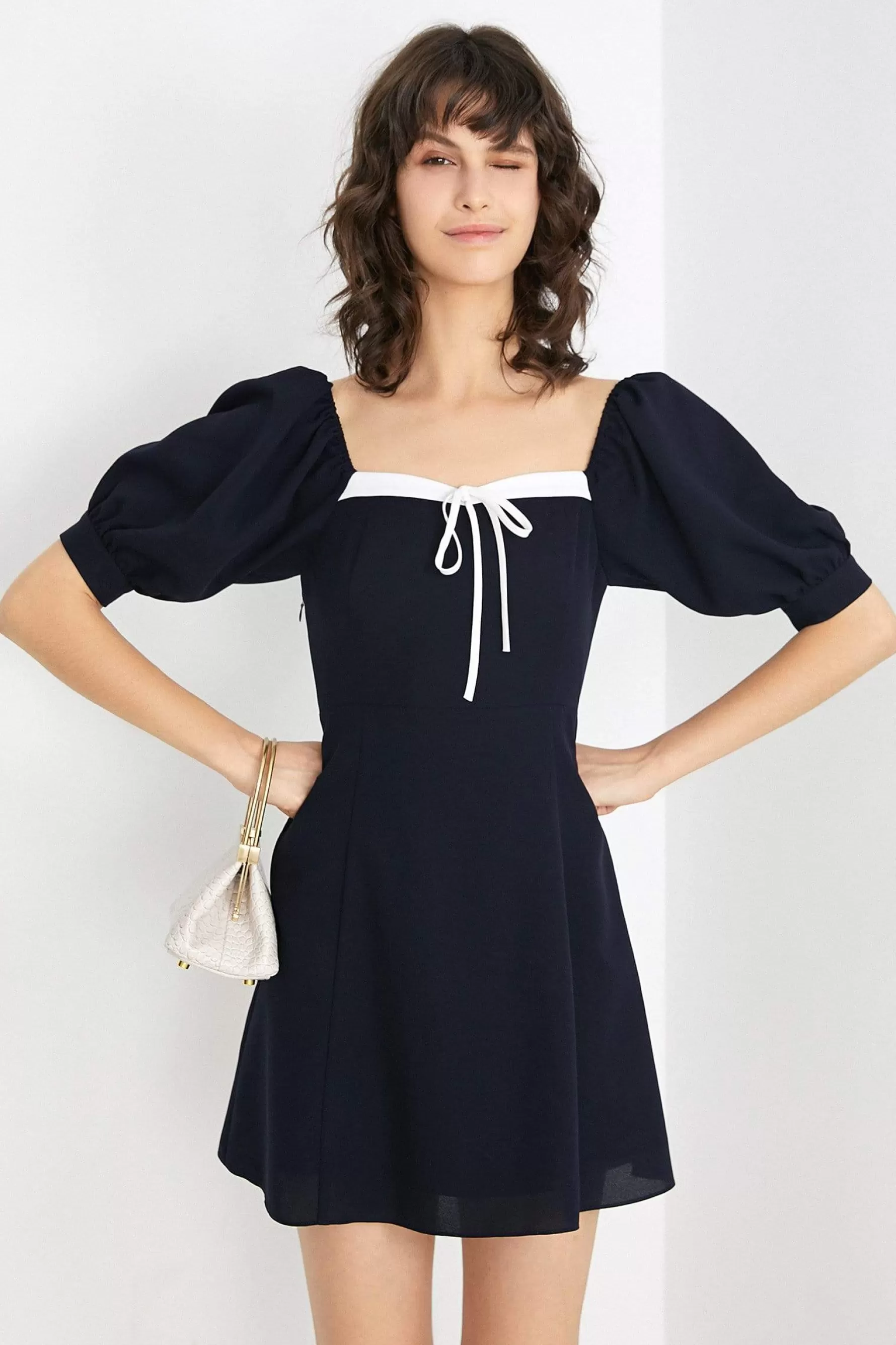 Jingus Draping Neckline Mini Dress-J.ING