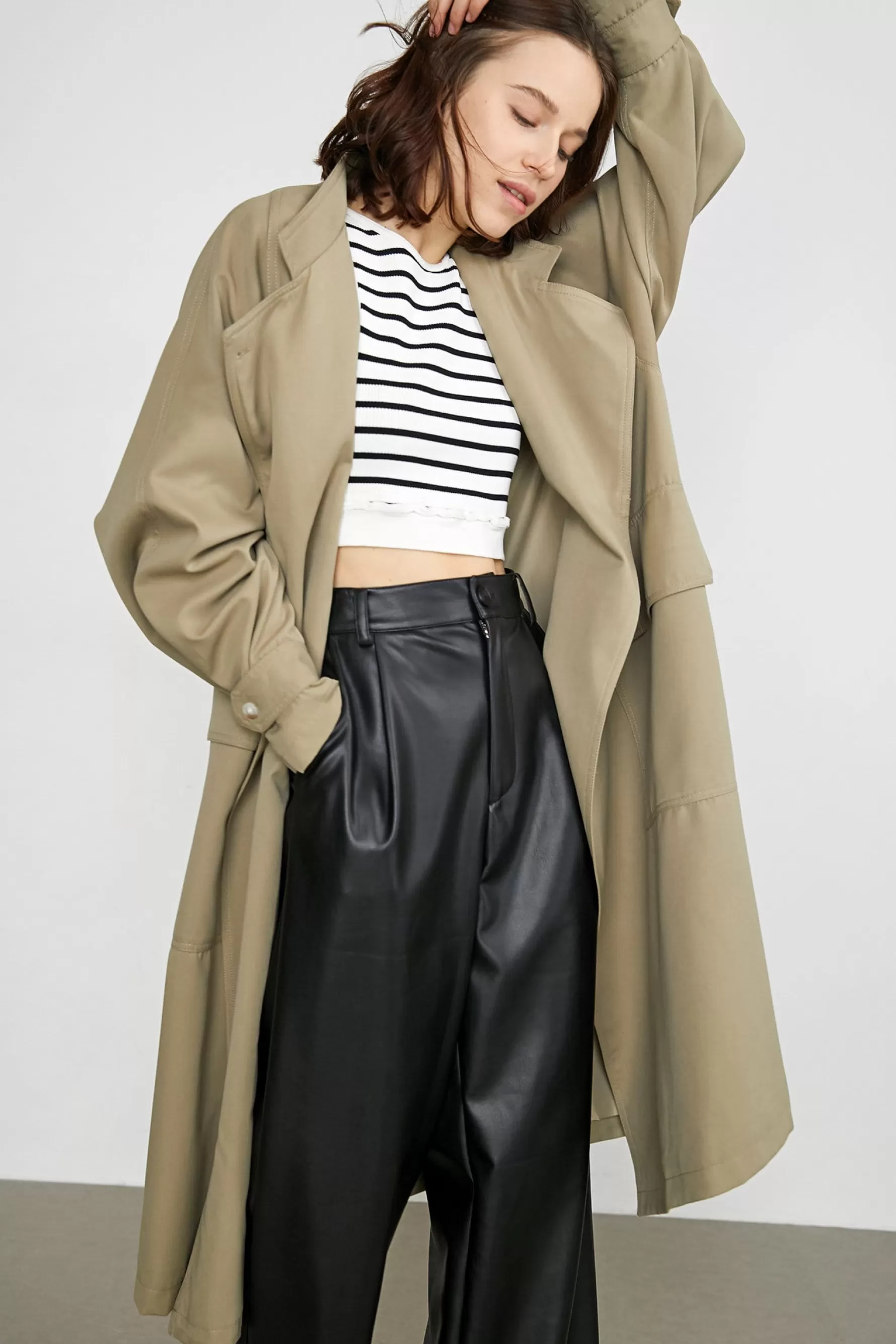 Jingus Elfrieda Waterfall Collar Trench Coat-J.ING