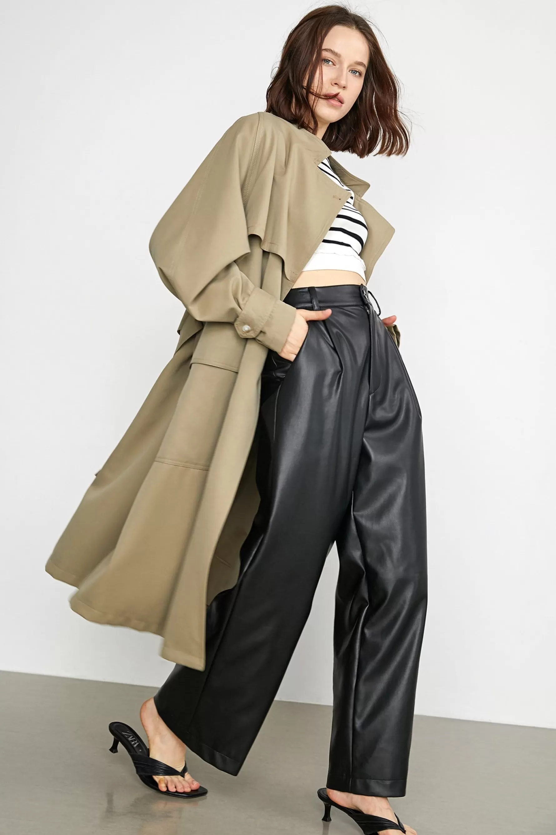 Jingus Elfrieda Waterfall Collar Trench Coat-J.ING