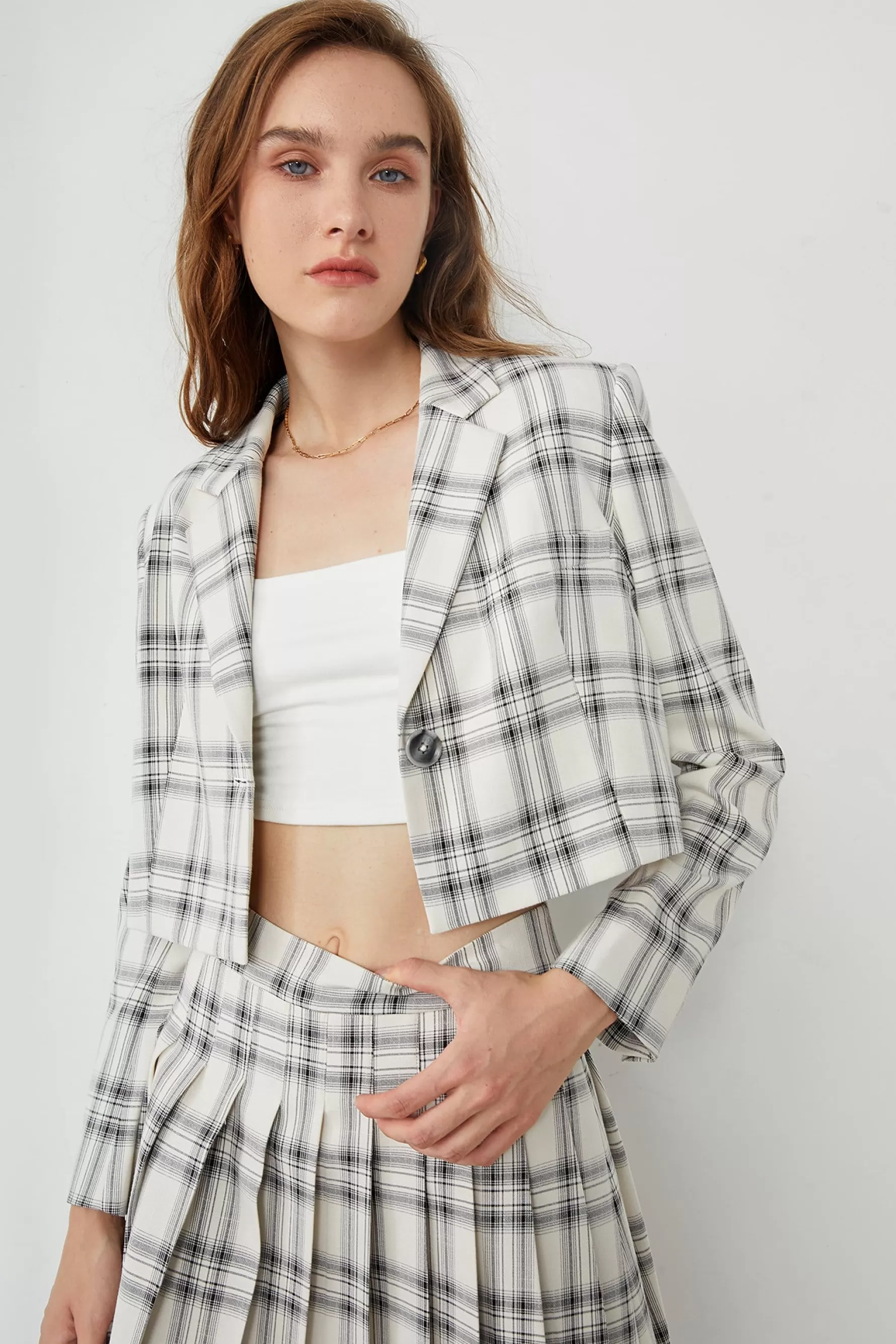 Jingus Elliott Crossbar Plaid Print Blazer-J.ING