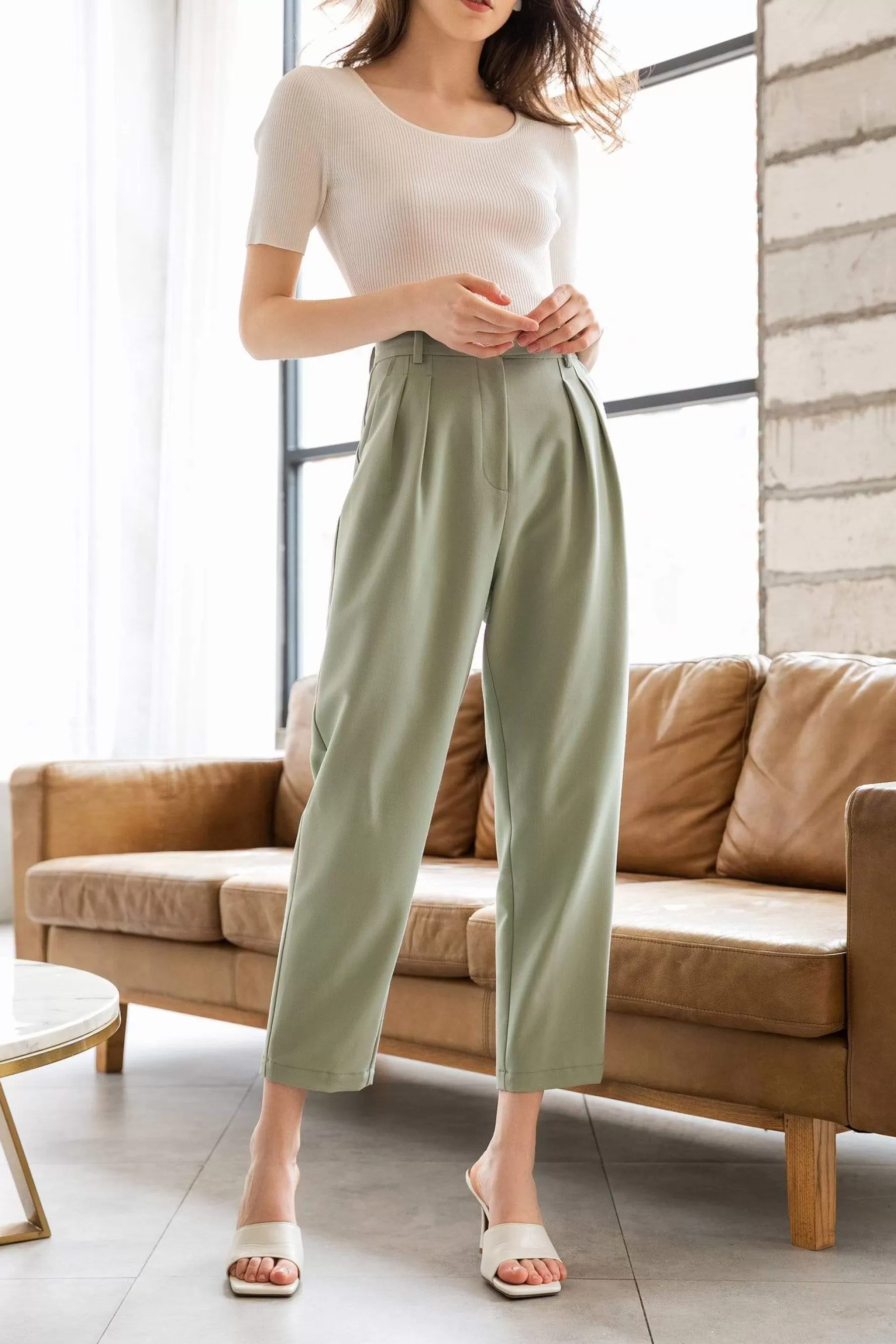 Jingus Everly Pistachio Cuffed Trousers-J.ING