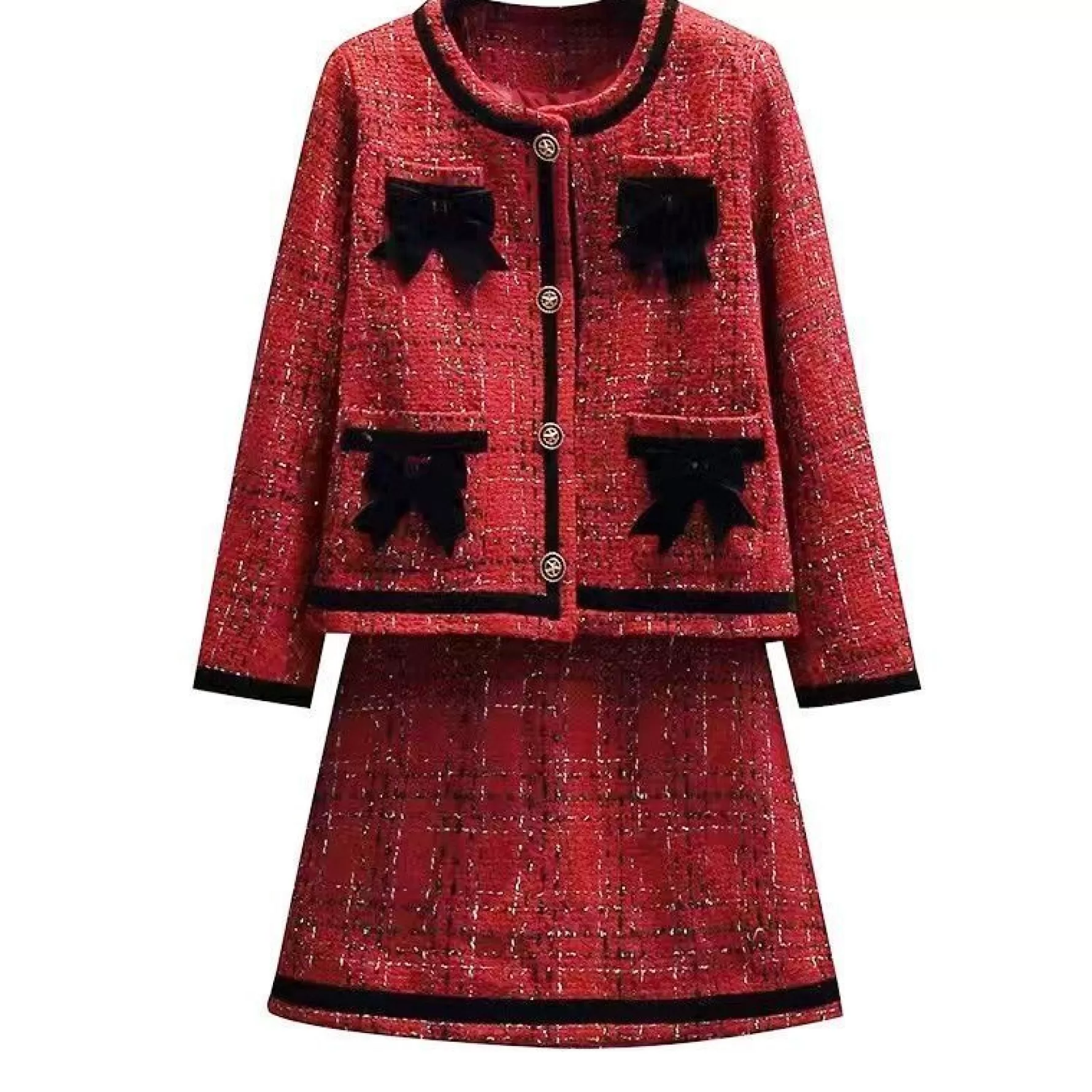 Jingus Finlay Fire Brick Bow Textured Jacket Set-J.ING