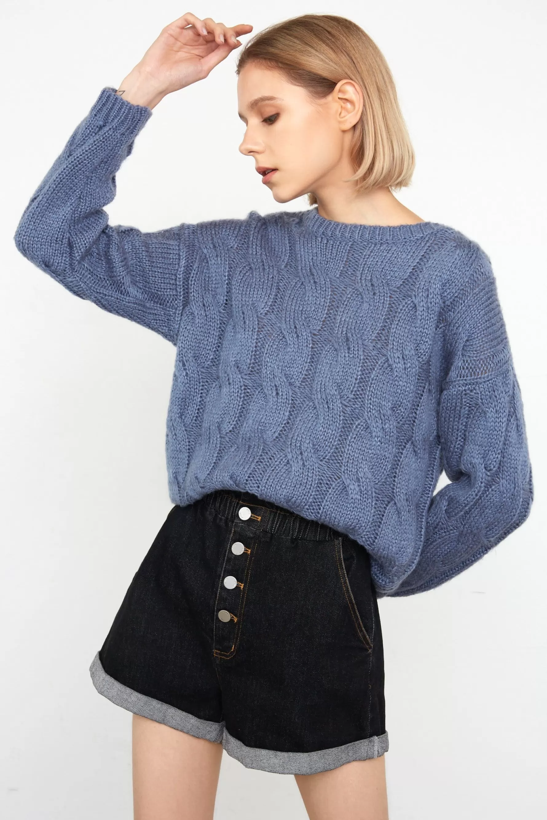 Jingus Floella Light Steel Blue Long Sleeve Sweater-J.ING