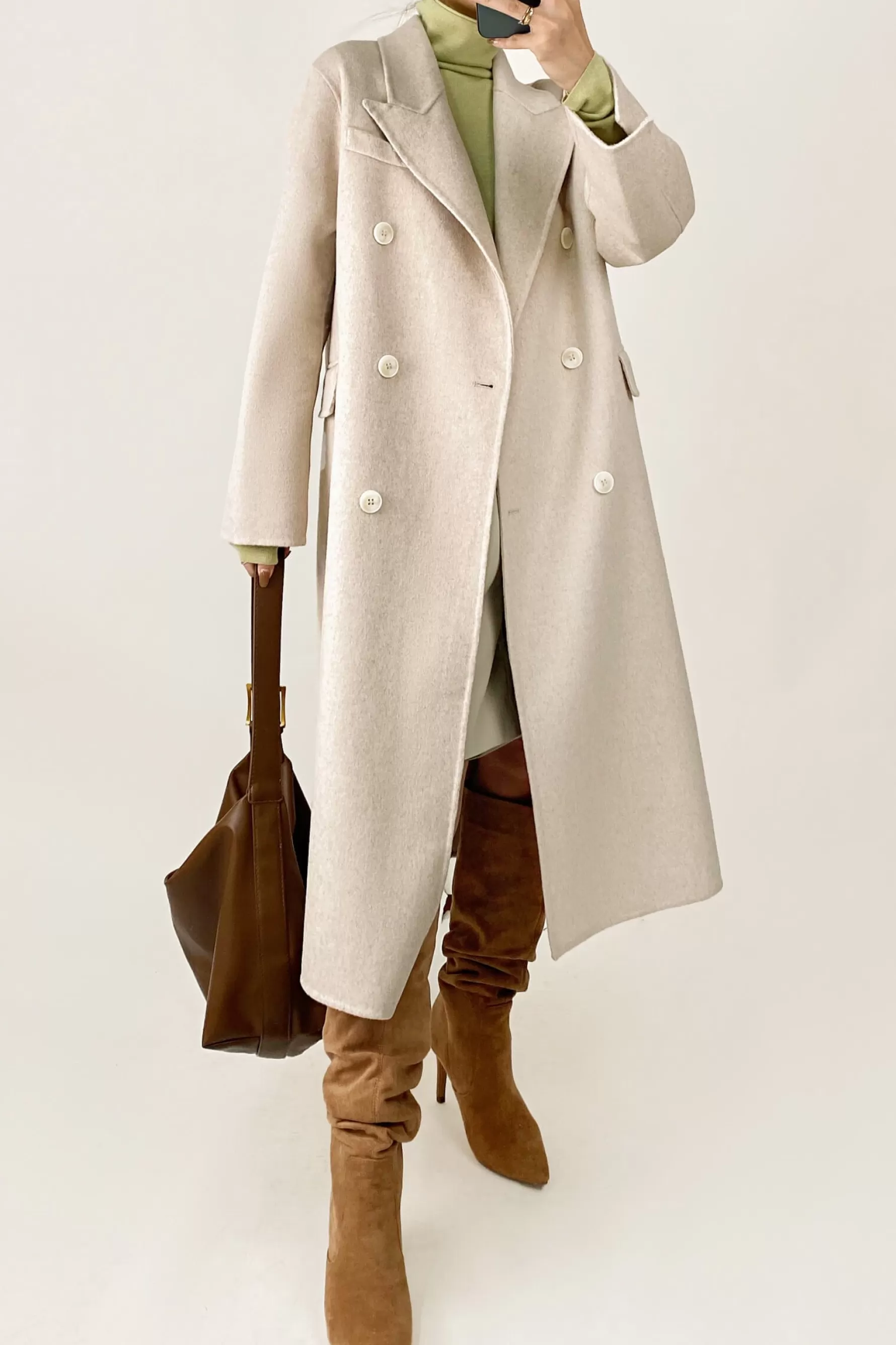 Jingus Premium Wool Double-Breasted Collared Longline Coat-J.ING