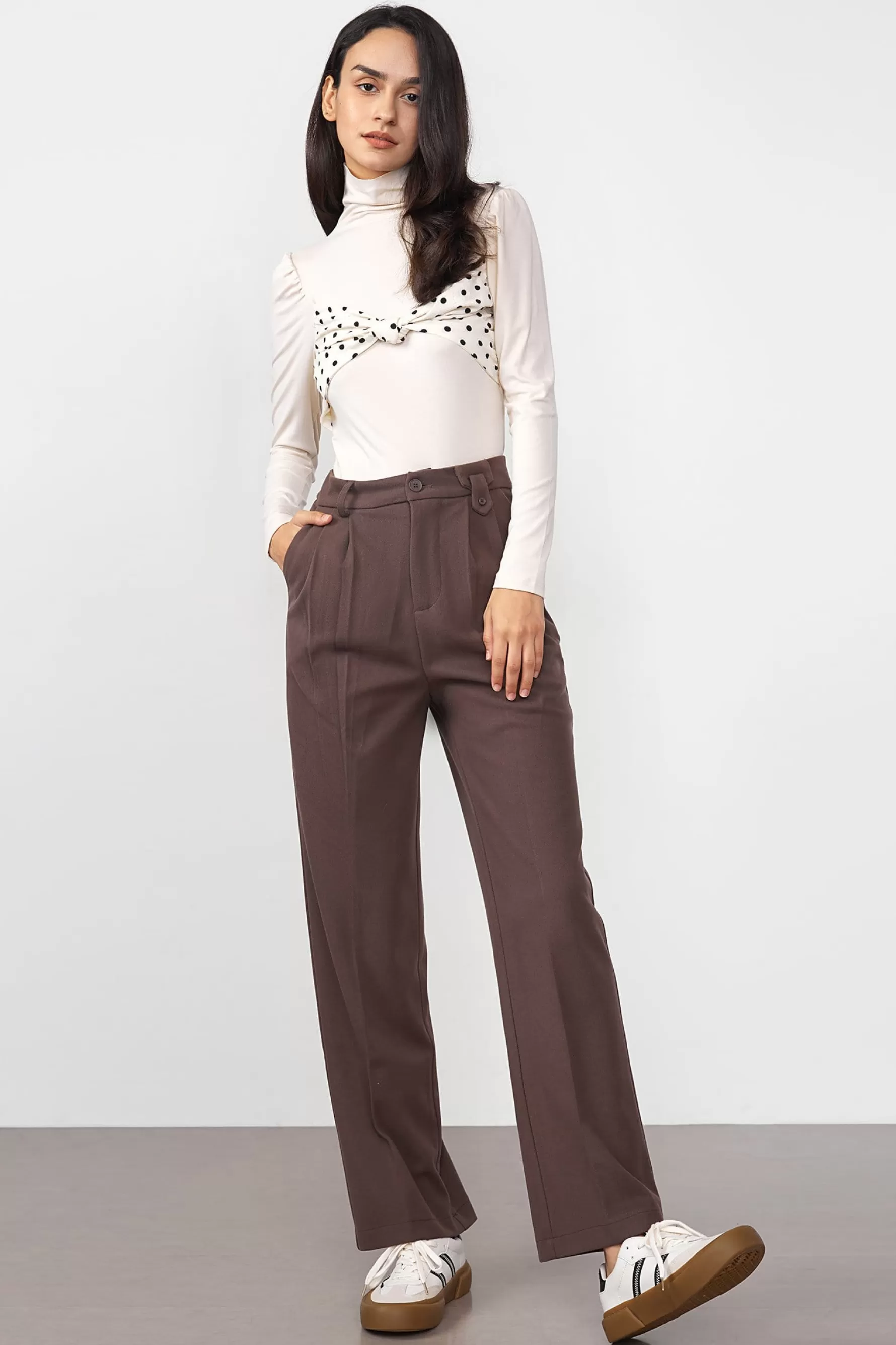 Jingus Geogina Saddle Brown Pleated Pants-J.ING