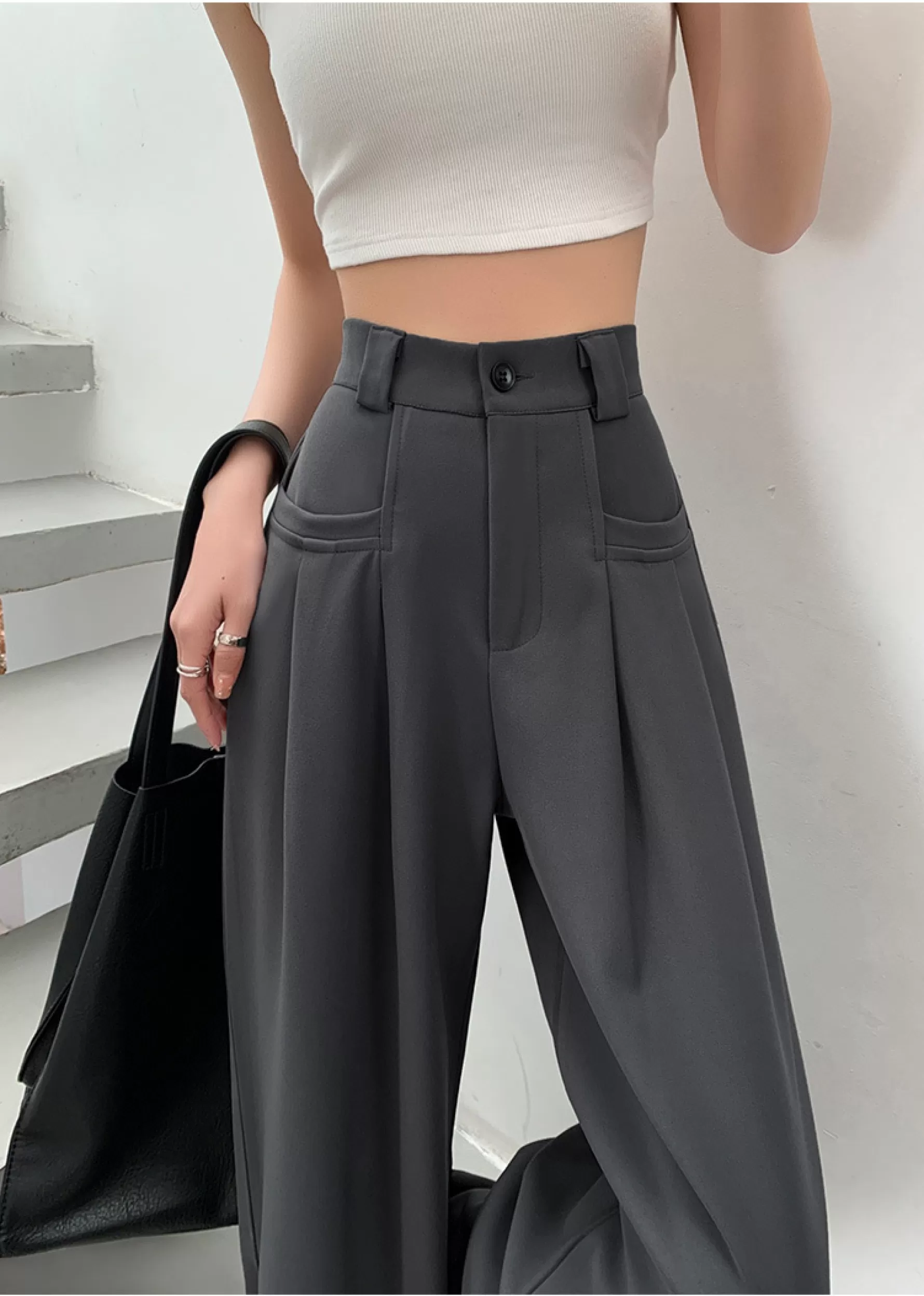 Jingus Wide-Leg Slip Pocket Straight Suit Pants-J.ING