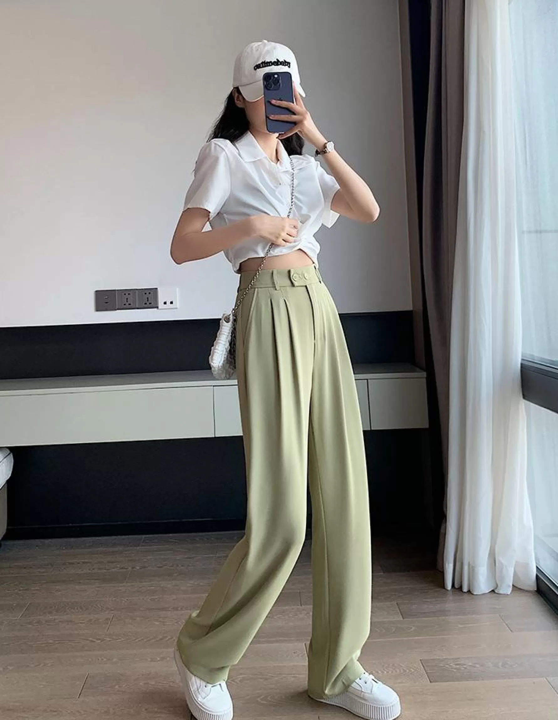 Jingus Business Casual Double Buckle Wide-leg Suit Pants-J.ING