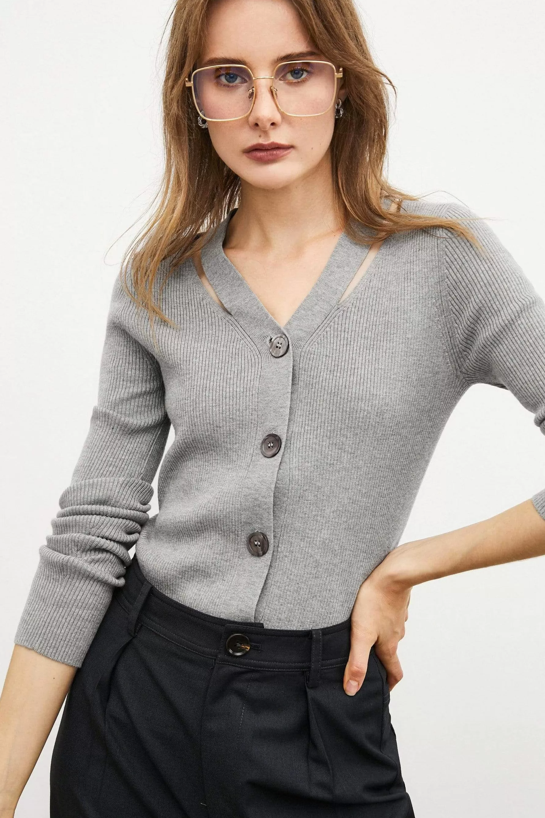 Jingus Grey Button-Up Cardigan-J.ING