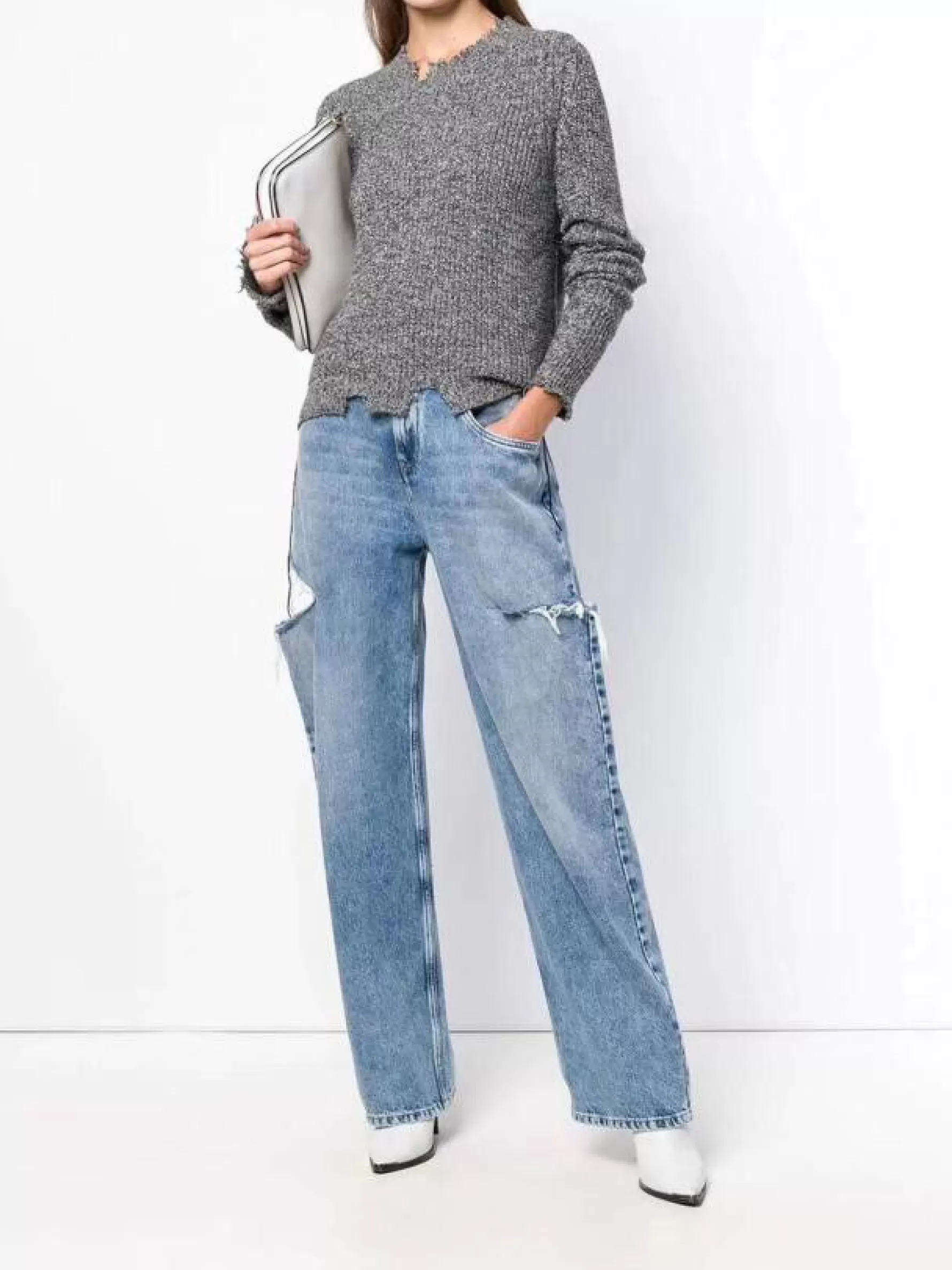 Jingus High Waist Hunter Ripped Baggy Mom Jeans-J.ING